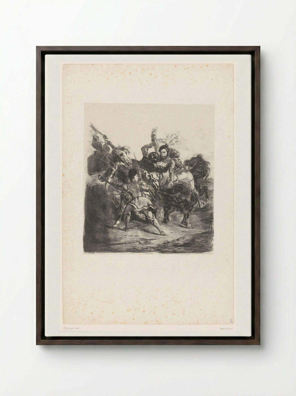 Weislingen Captured by the Men of Götz - Eugène Delacroix - Framed Canvas Dark Wood