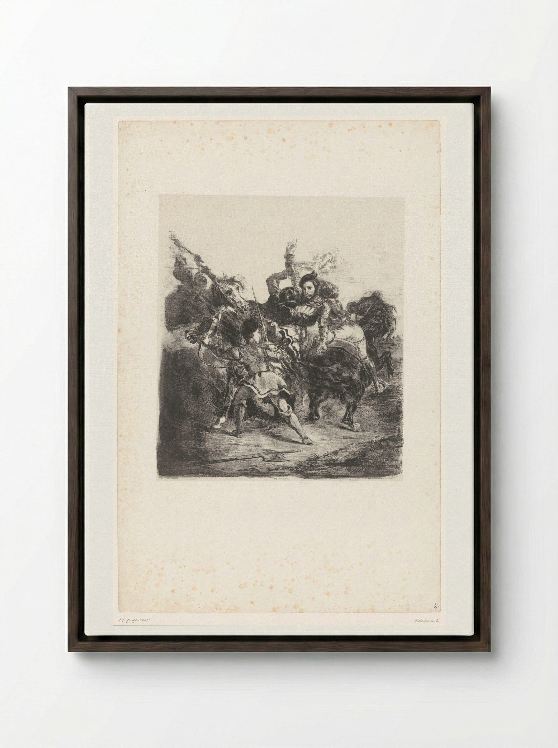 Weislingen Captured by the Men of Götz - Eugène Delacroix - Framed Canvas Dark Wood
