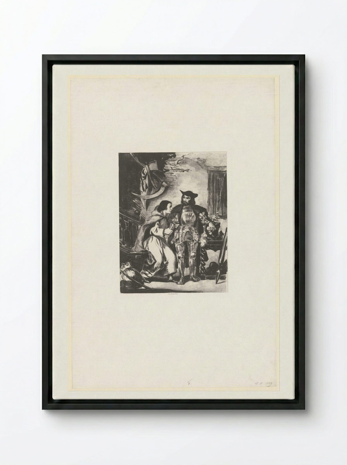 Brother Martin Fitting Götz with his Iron Hand - Eugène Delacroix - Framed Canvas Black