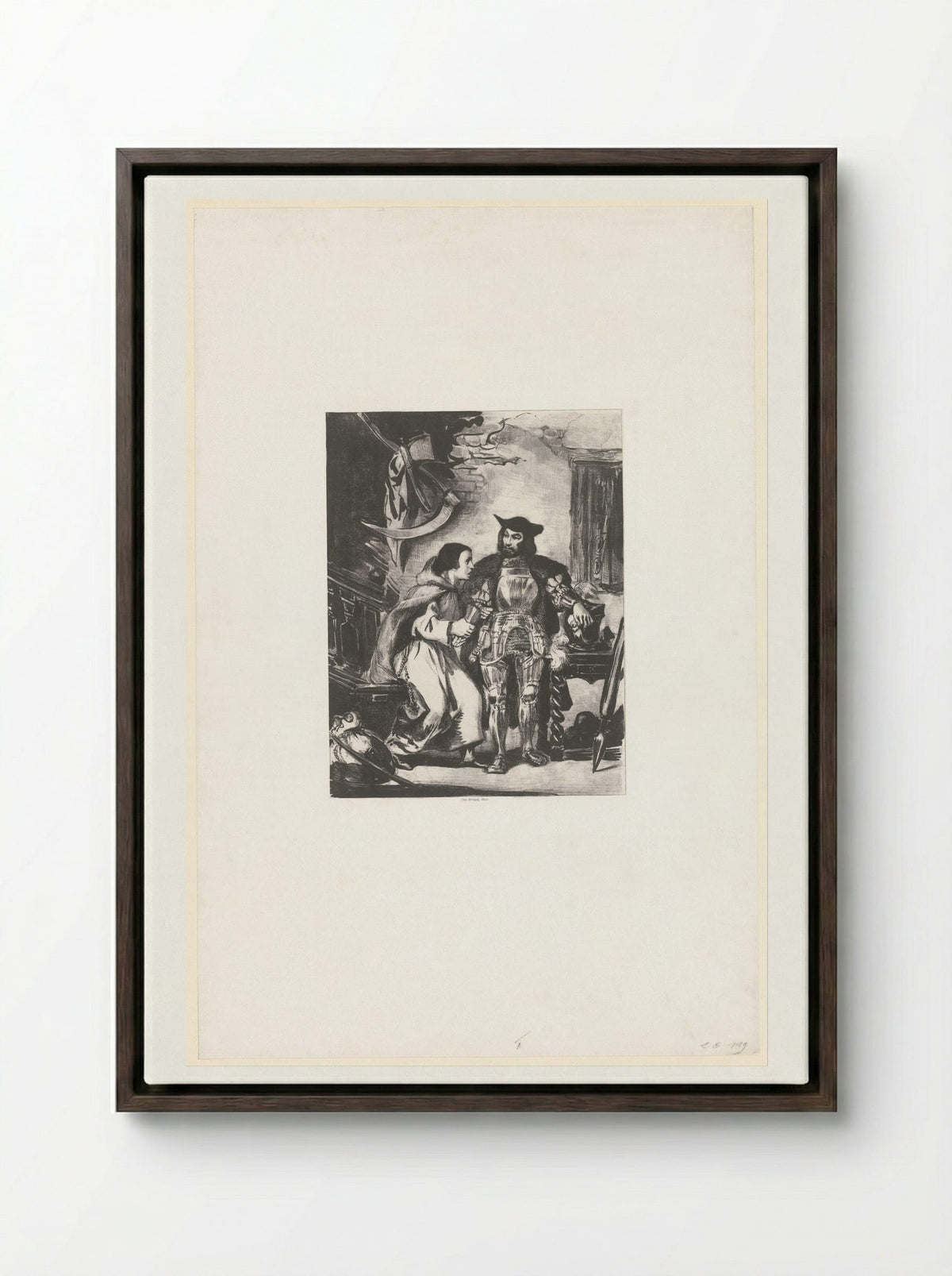 Brother Martin Fitting Götz with his Iron Hand - Eugène Delacroix - Framed Canvas Dark Wood