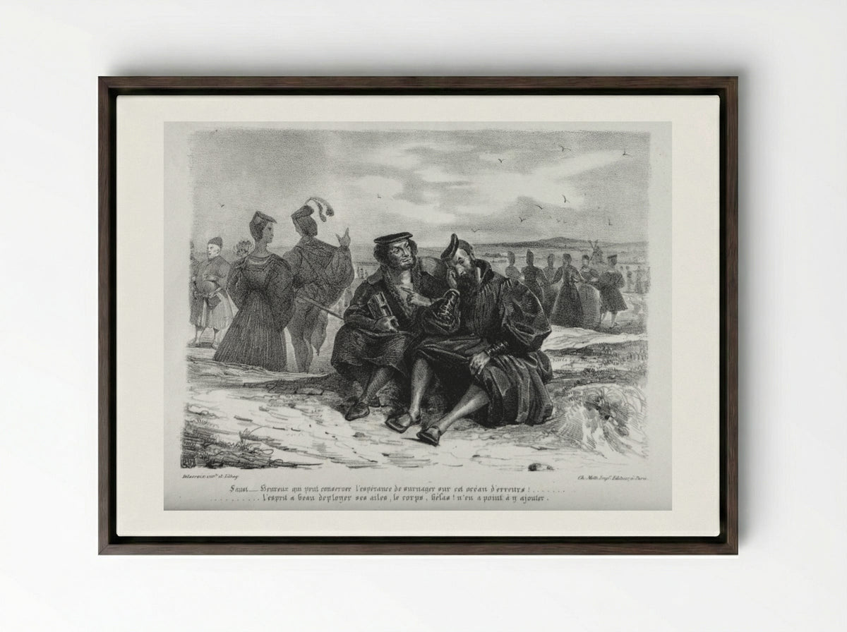 Faust and Wagner - Eugène Delacroix - Framed Canvas Dark Wood