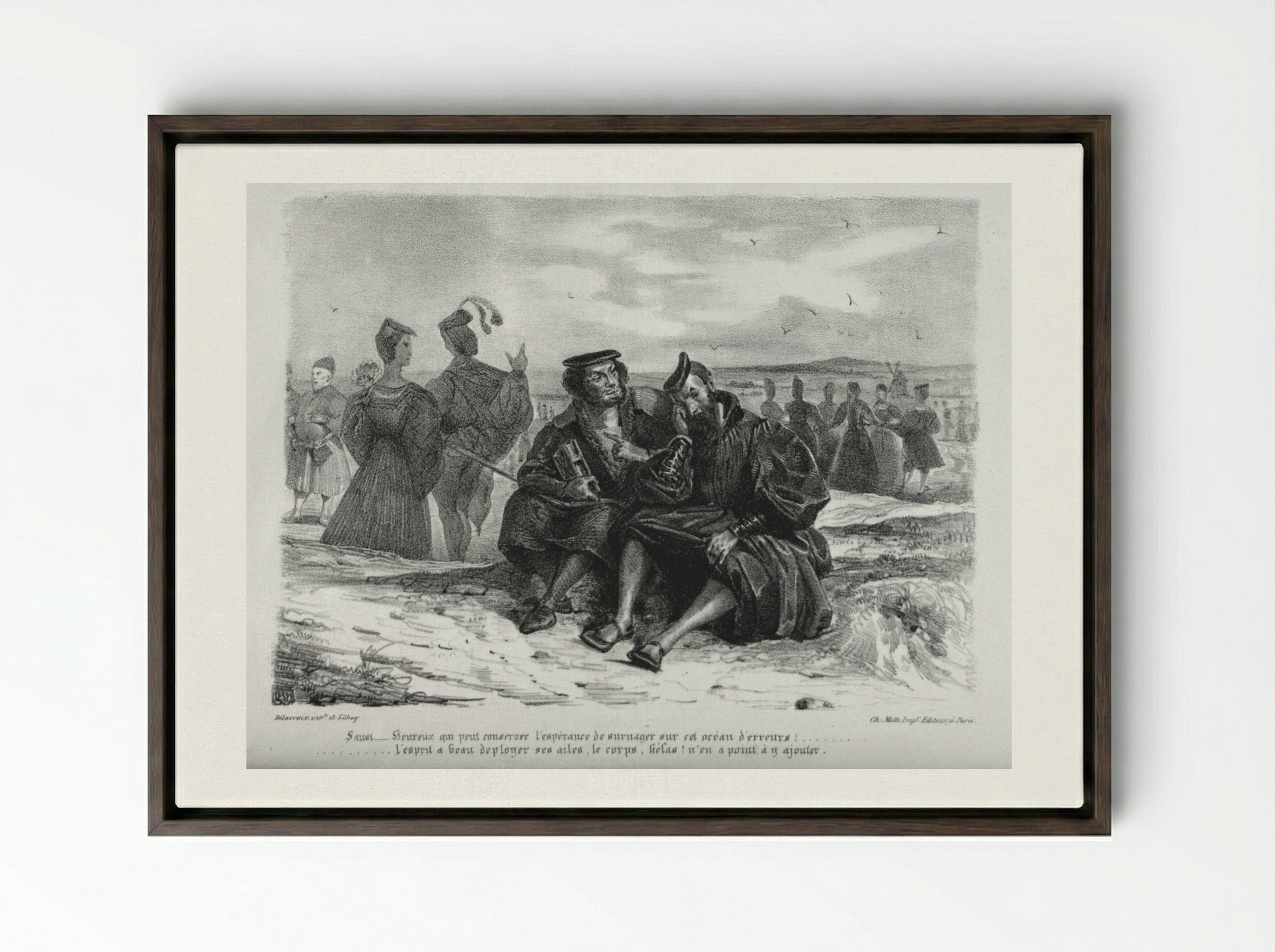 Faust and Wagner - Eugène Delacroix - Framed Canvas Dark Wood