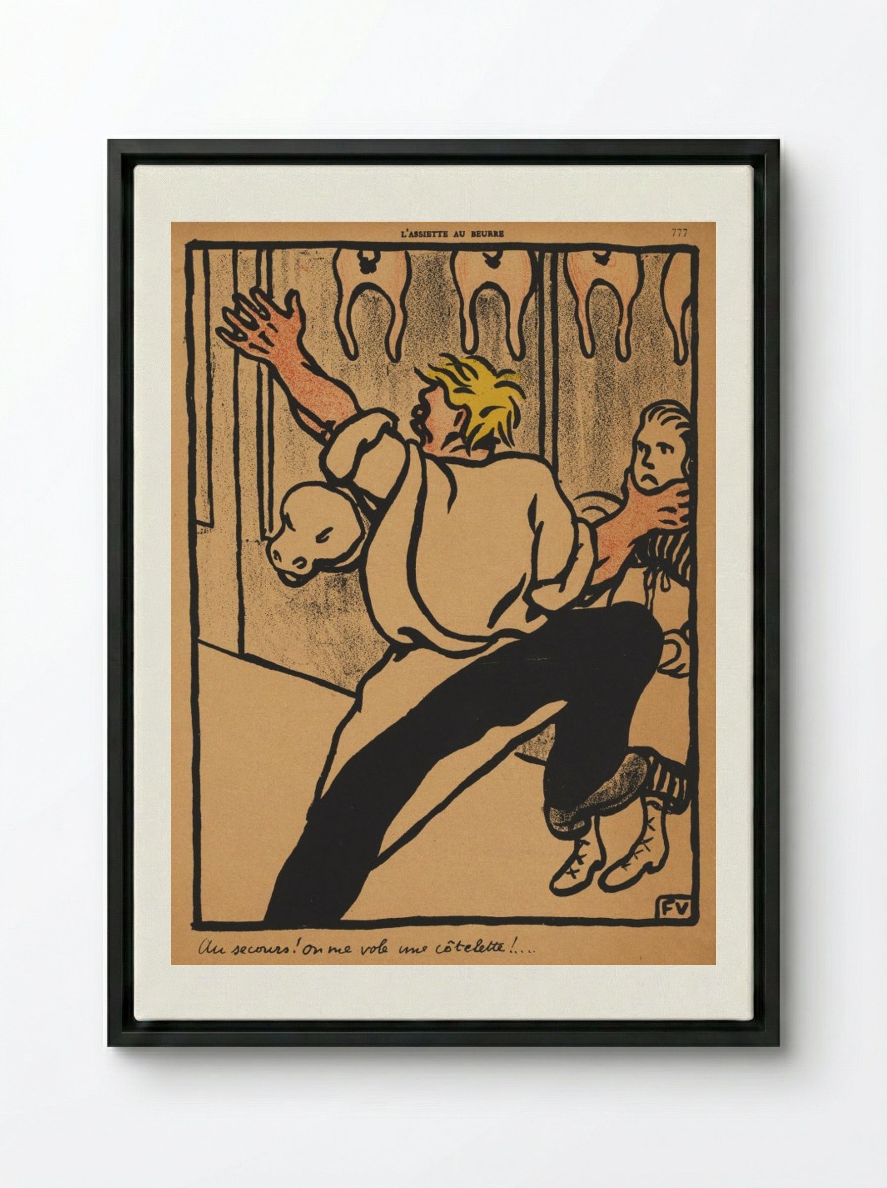 Help! My cutlet's being stolen! - Félix Vallotton - Framed Canvas Black