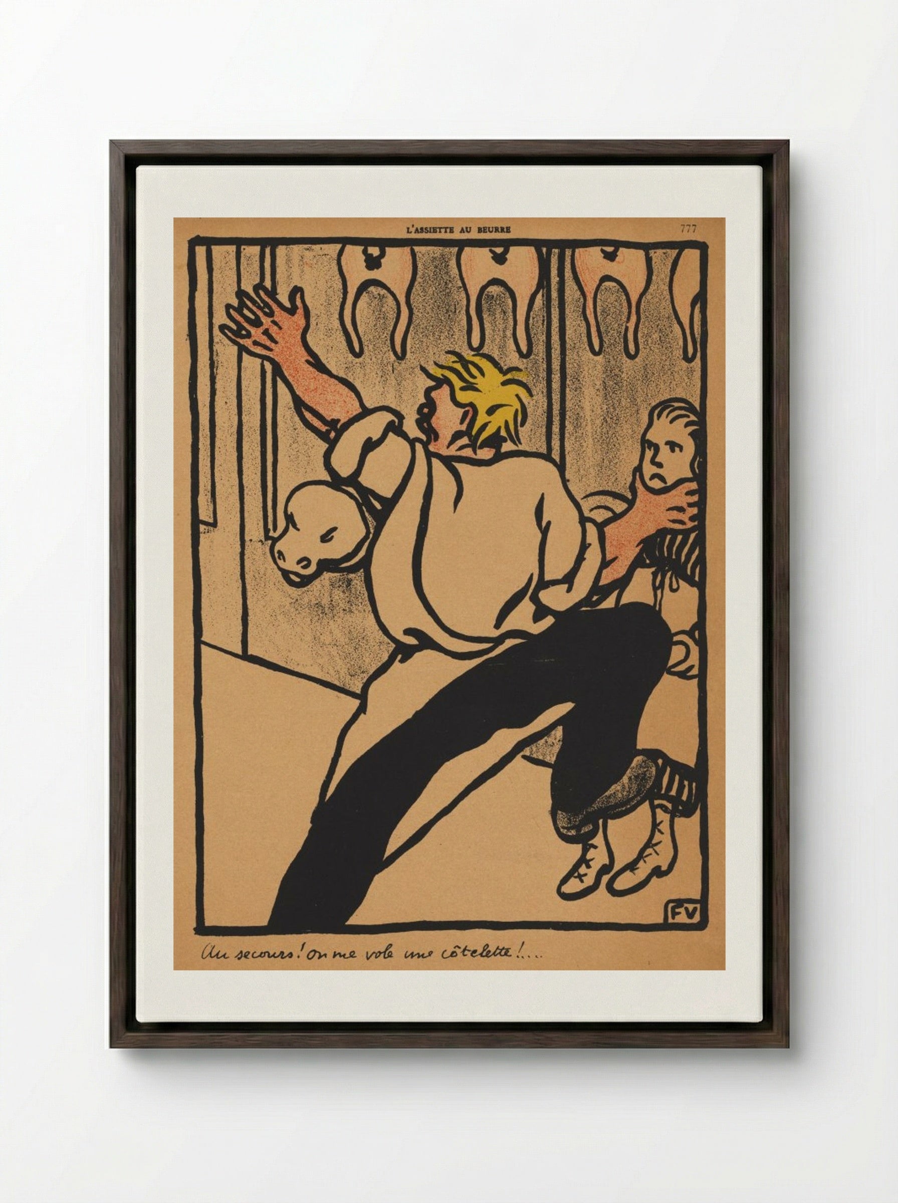 Help! My cutlet's being stolen! - Félix Vallotton - Framed Canvas Dark Wood