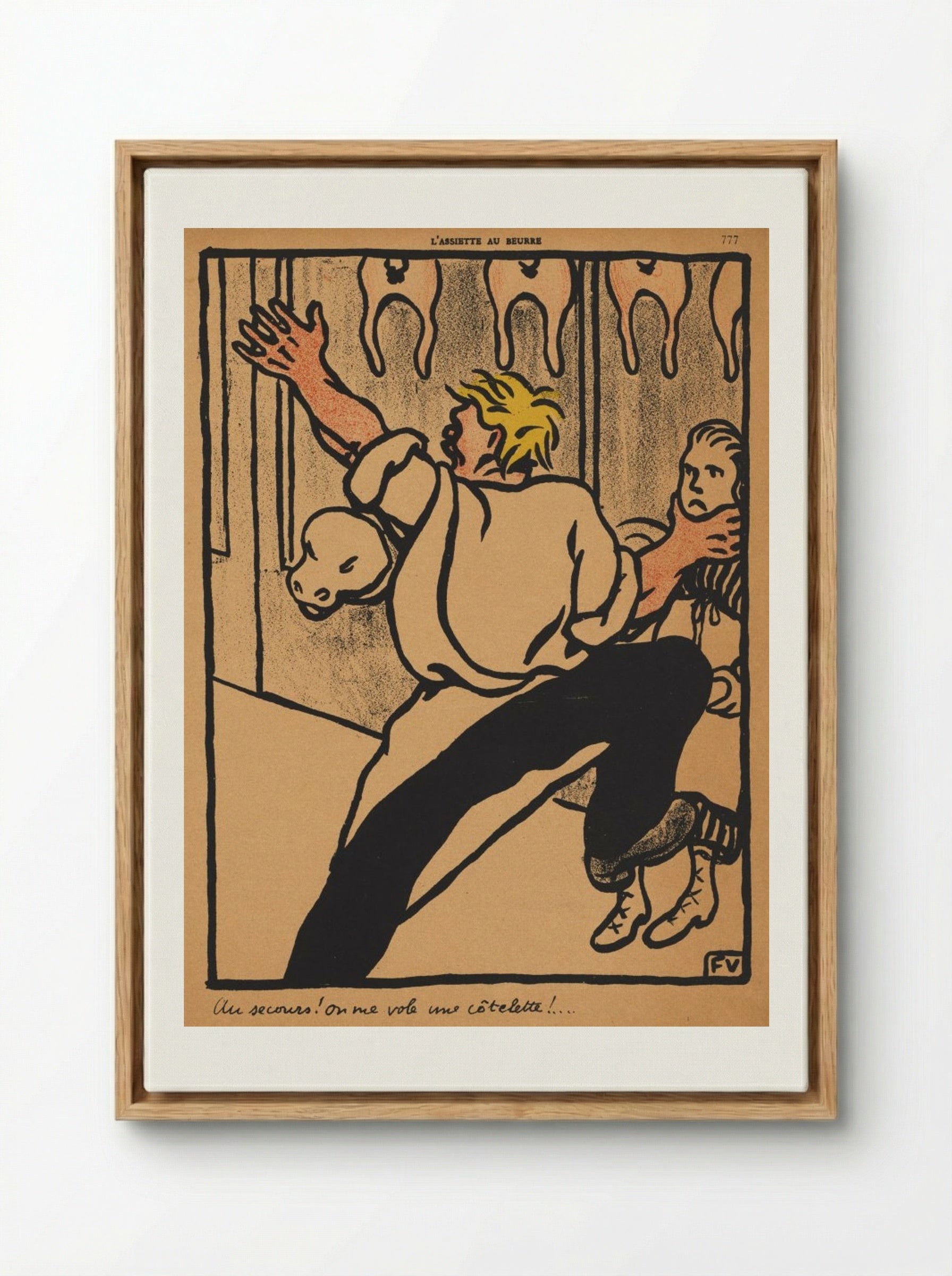 Help! My cutlet's being stolen! - Félix Vallotton - Framed Canvas Wood