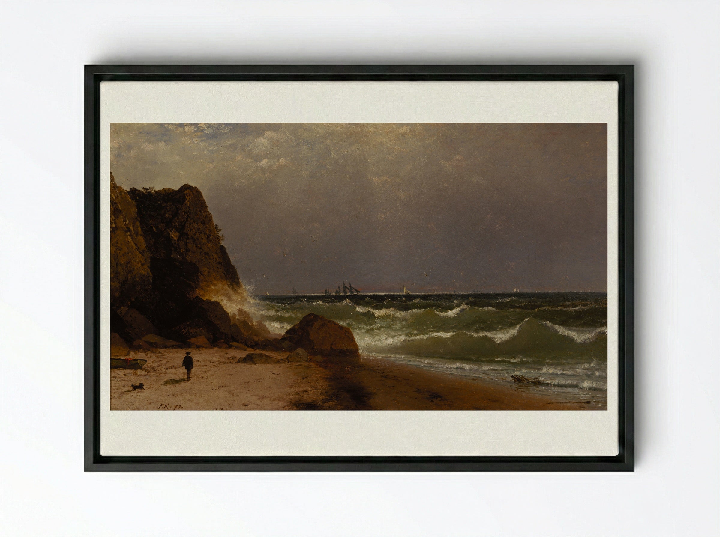 Near Newport, Rhode Island - John Frederick Kensett - Framed Canvas Black