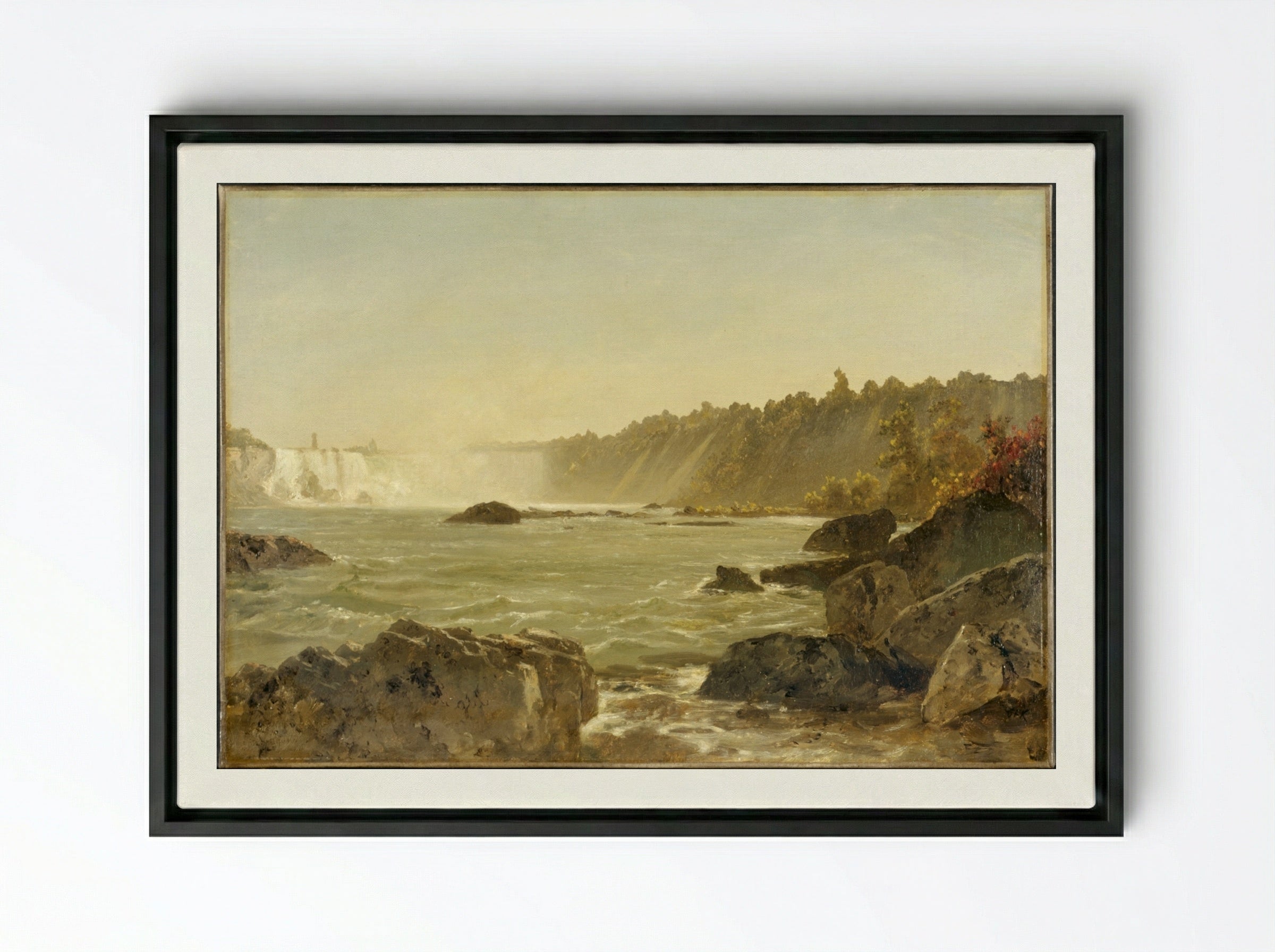 View of Niagara Falls - John Frederick Kensett - Framed Canvas Black
