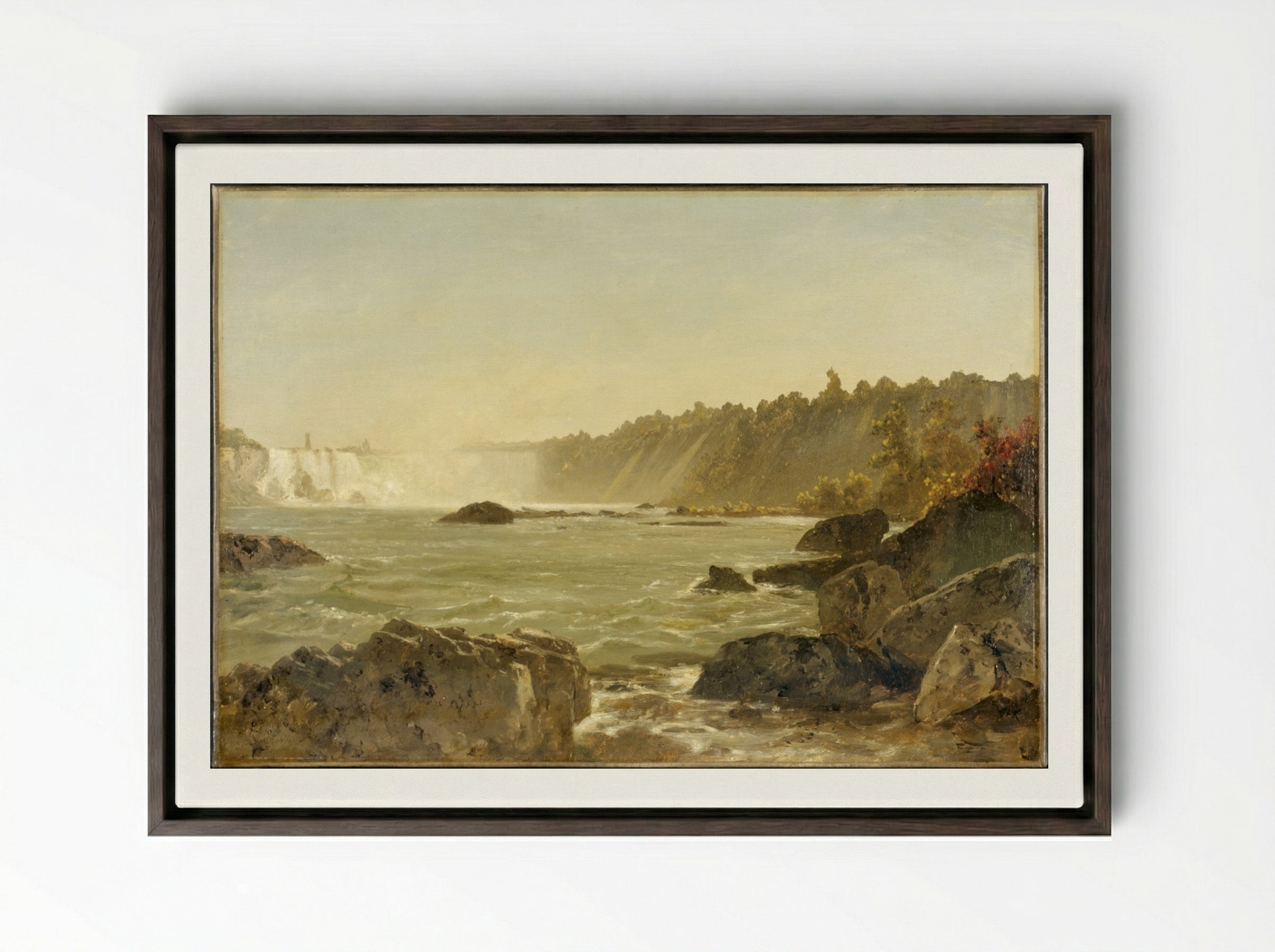 View of Niagara Falls - John Frederick Kensett - Framed Canvas Dark Wood