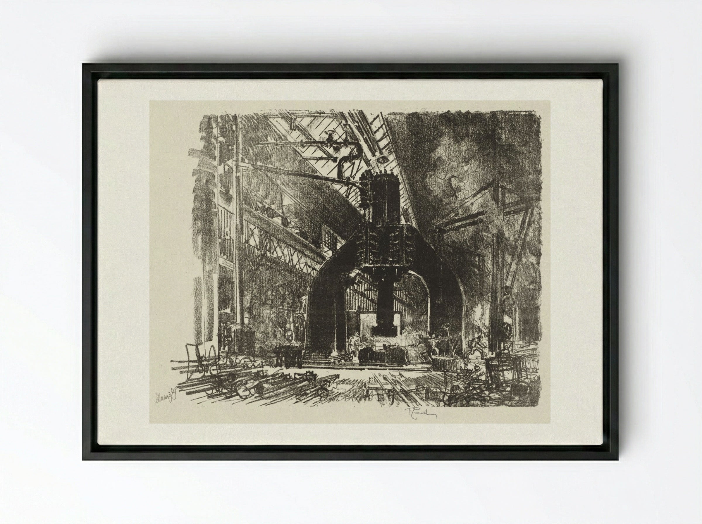 English War Work: The Great Hammer - Joseph Pennell - Framed Canvas Black