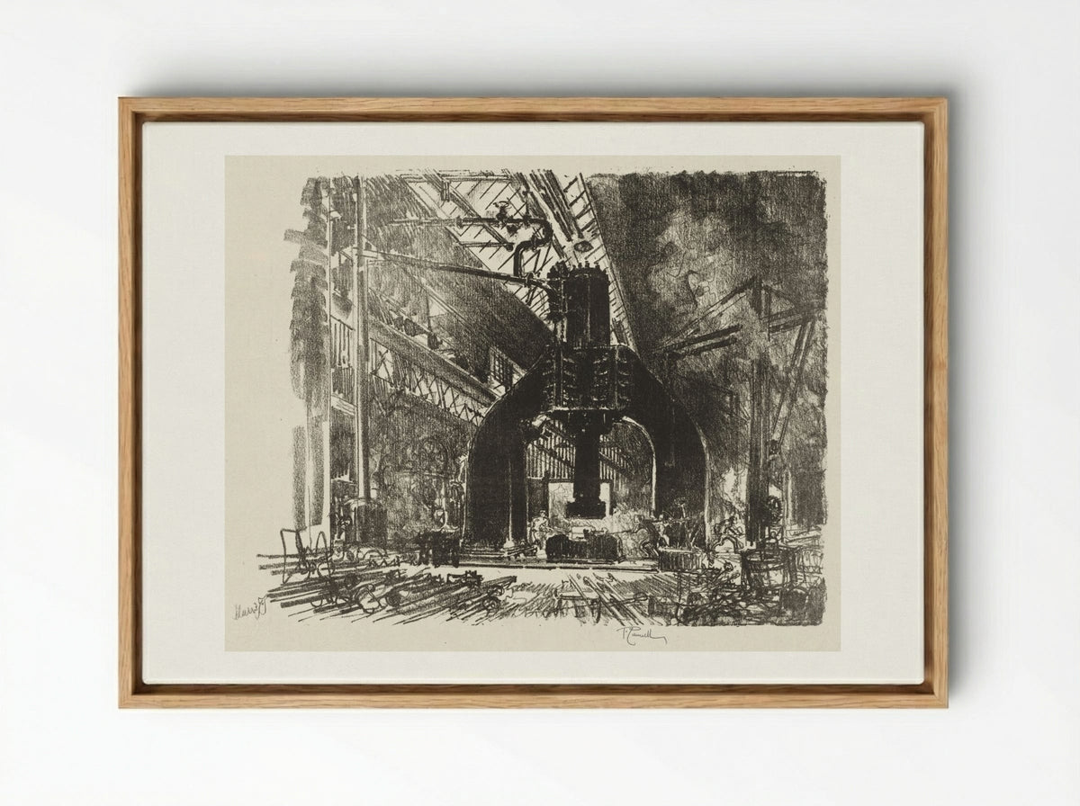 English War Work: The Great Hammer - Joseph Pennell - Framed Canvas Wood