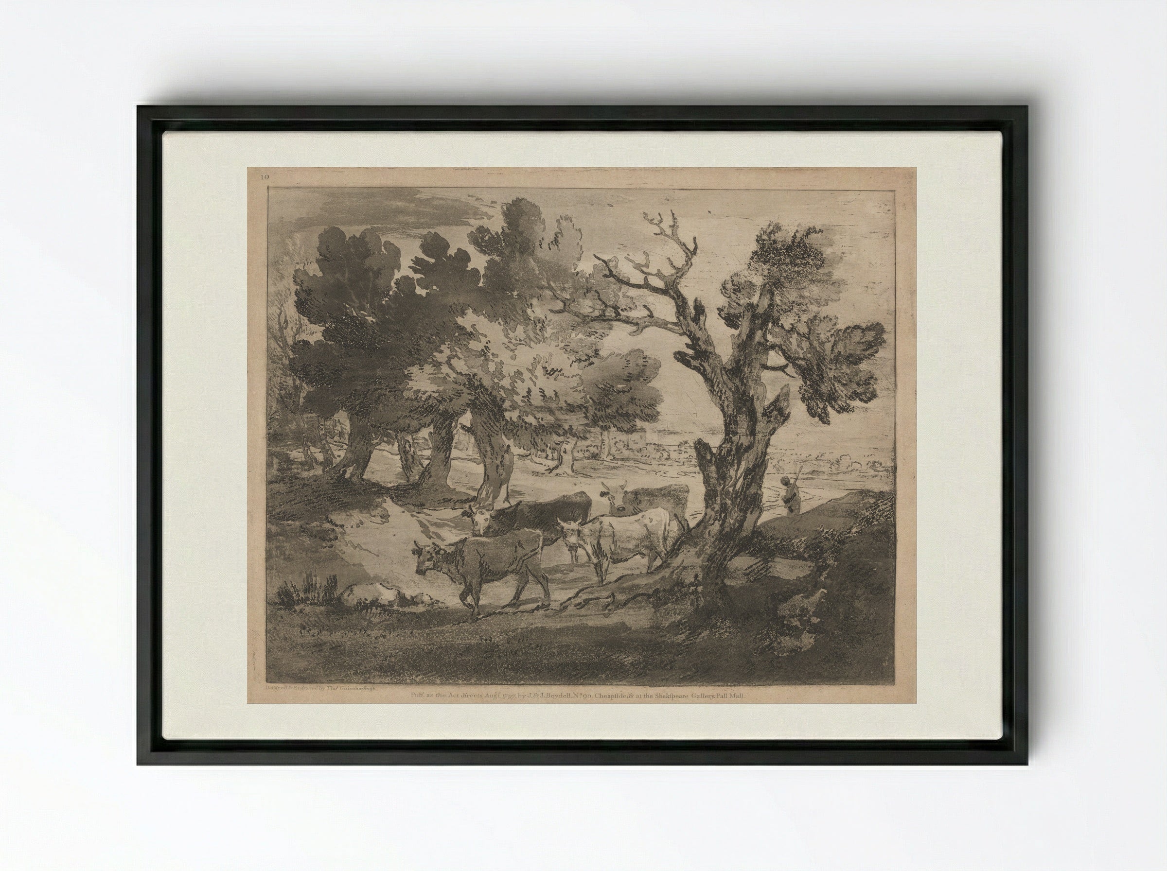 Wooded Landscape with Horseman - Thomas Gainsborough - Framed Canvas Black