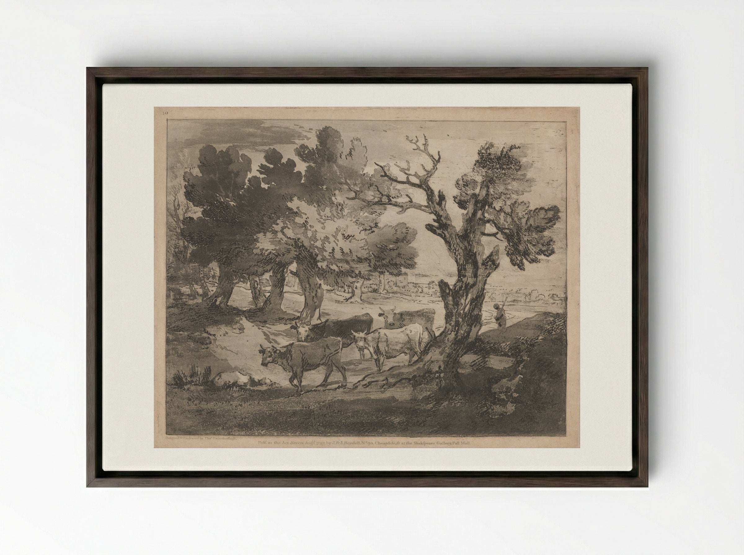 Wooded Landscape with Horseman - Thomas Gainsborough - Framed Canvas Dark Wood