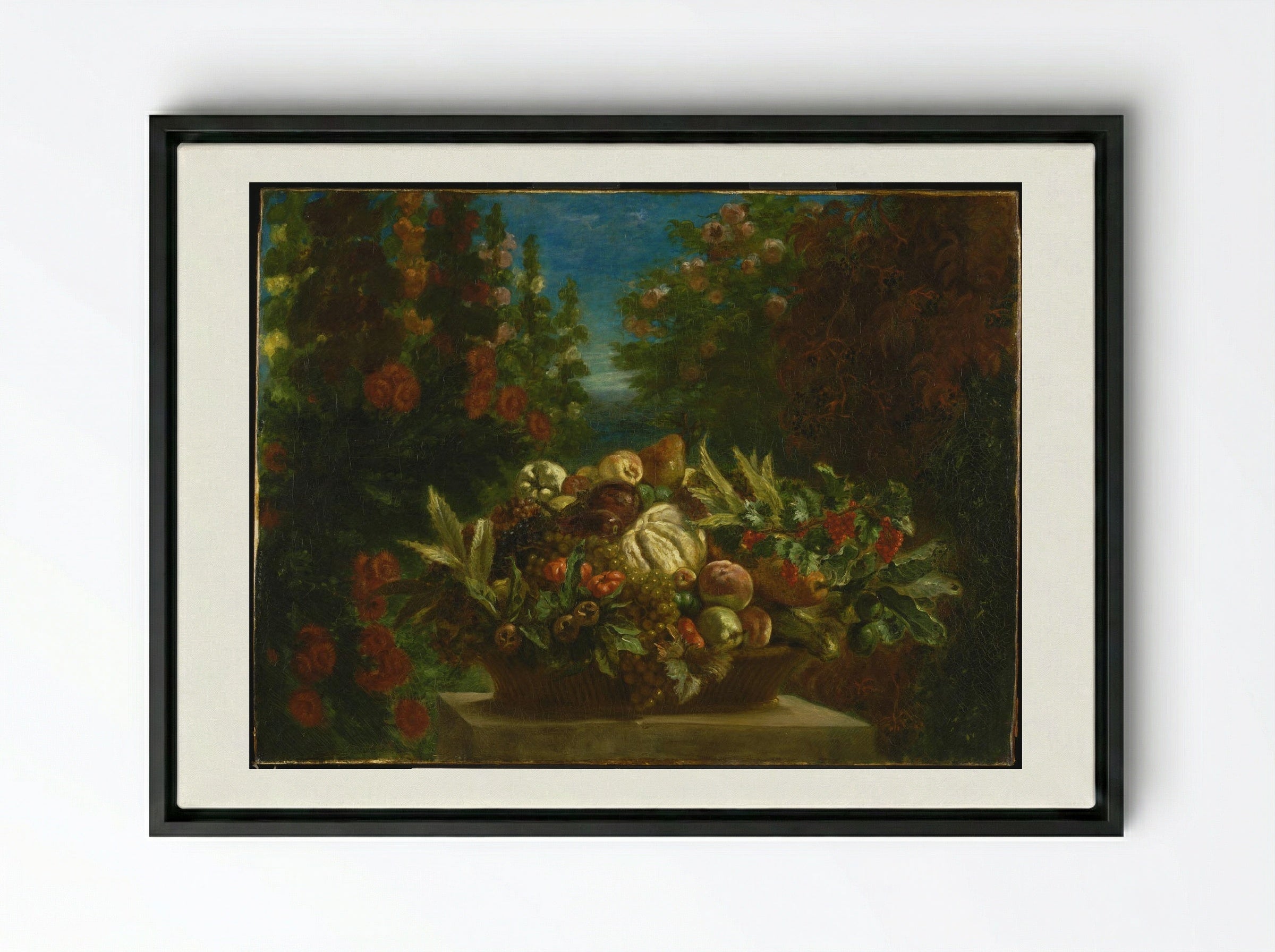 Basket of Flowers - Eugène Delacroix - Framed Canvas Black