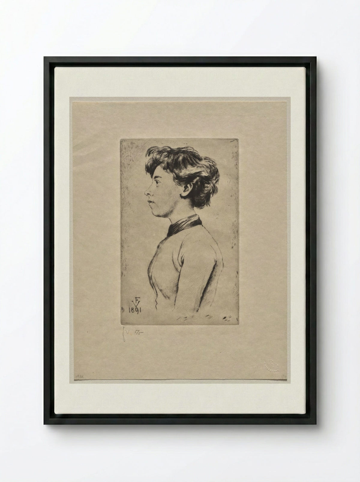 Young Girl in Profile - Félix Vallotton - Framed Canvas Black