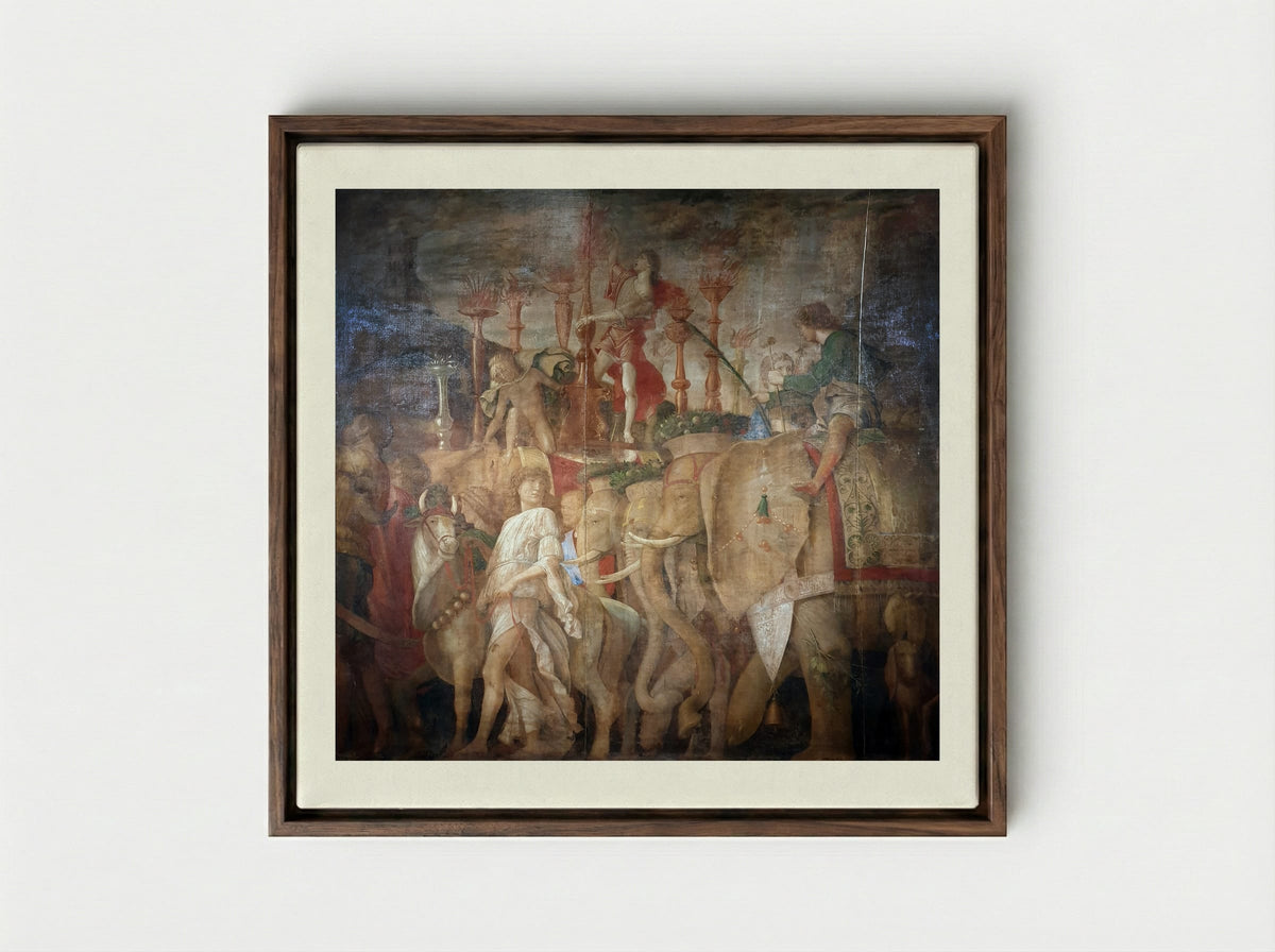 Triumph of Caesar: The Elephants - Andrea Mantegna - Framed Canvas Dark Wood