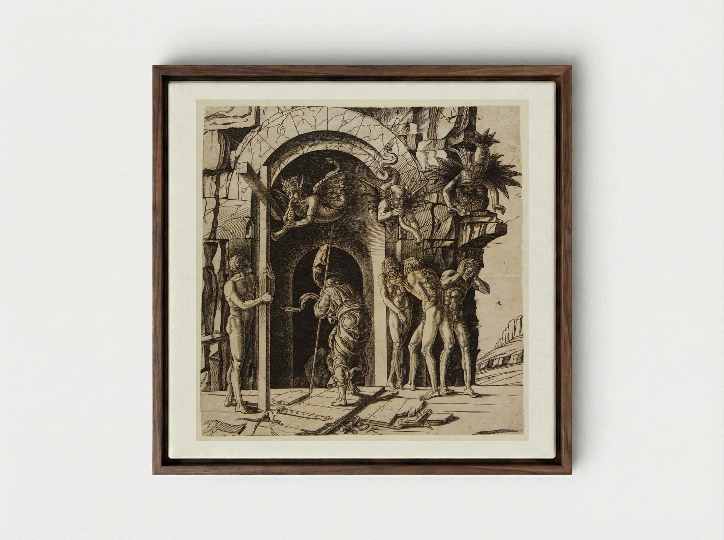 Christ Descending into Hell - Andrea Mantegna - Framed Canvas Dark Wood