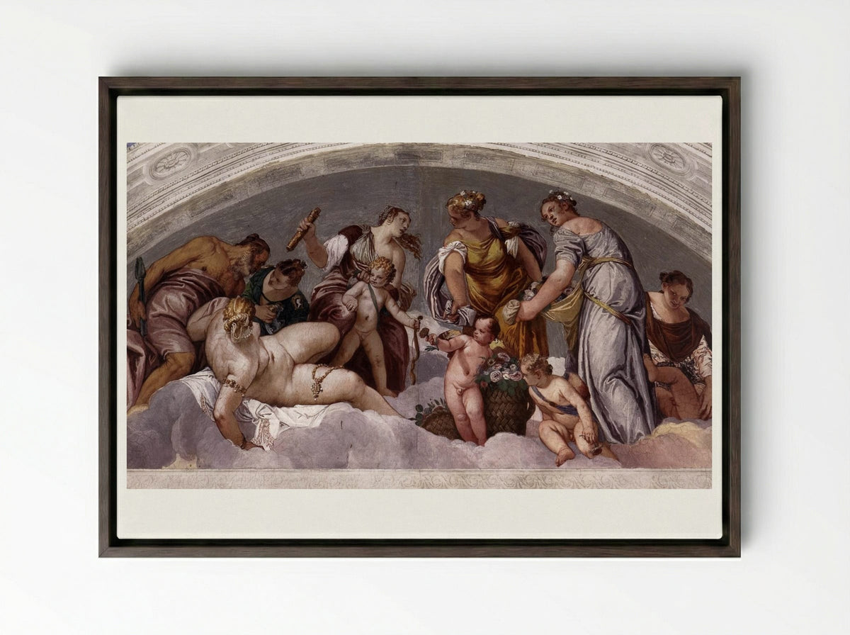 Venus and Vulcan - Paolo Veronese - Framed Canvas Dark Wood