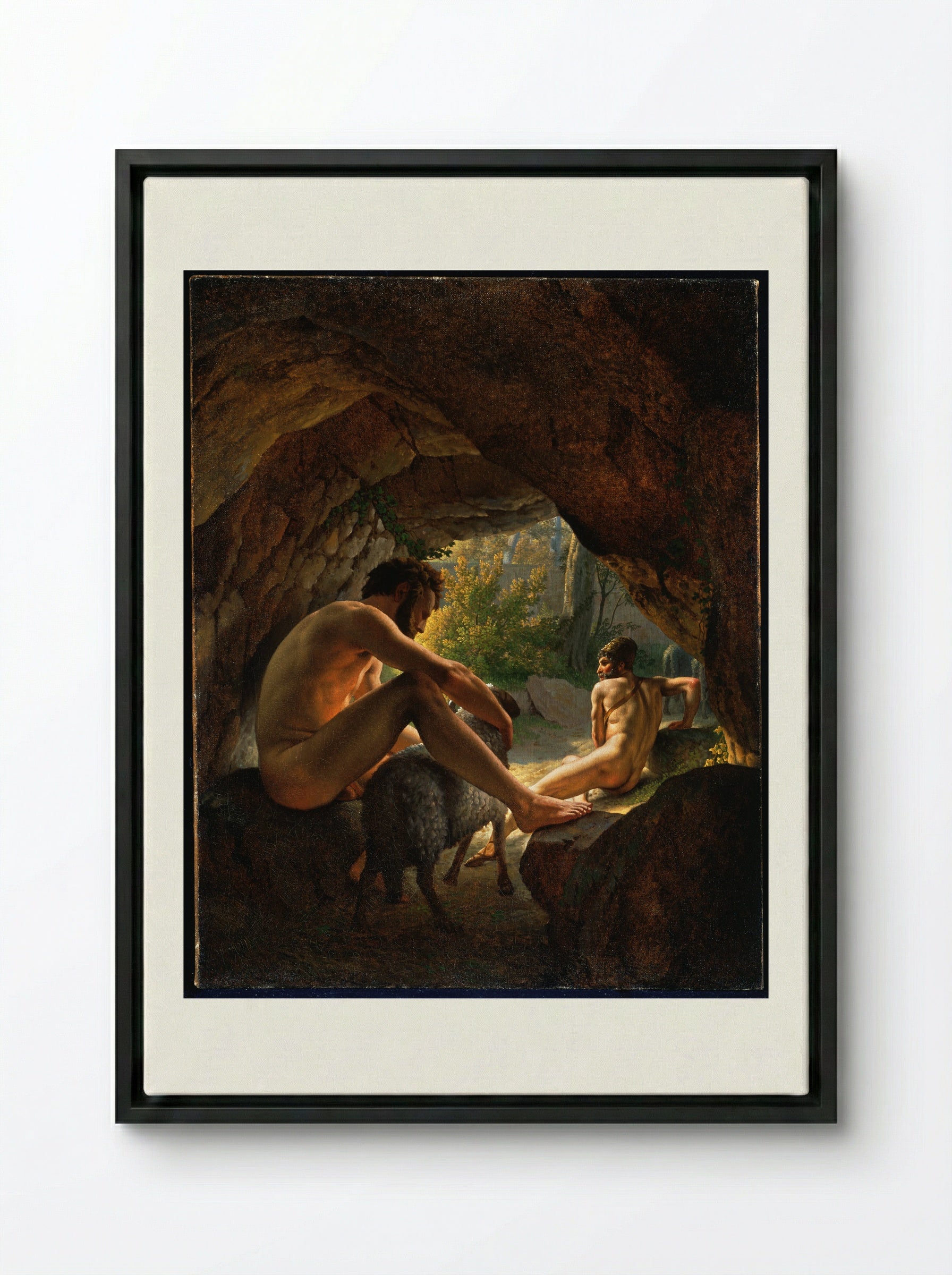 Ulysses Fleeing the Cave of Polyphemus - Christoffer Wilhelm Eckersberg - Framed Canvas Black