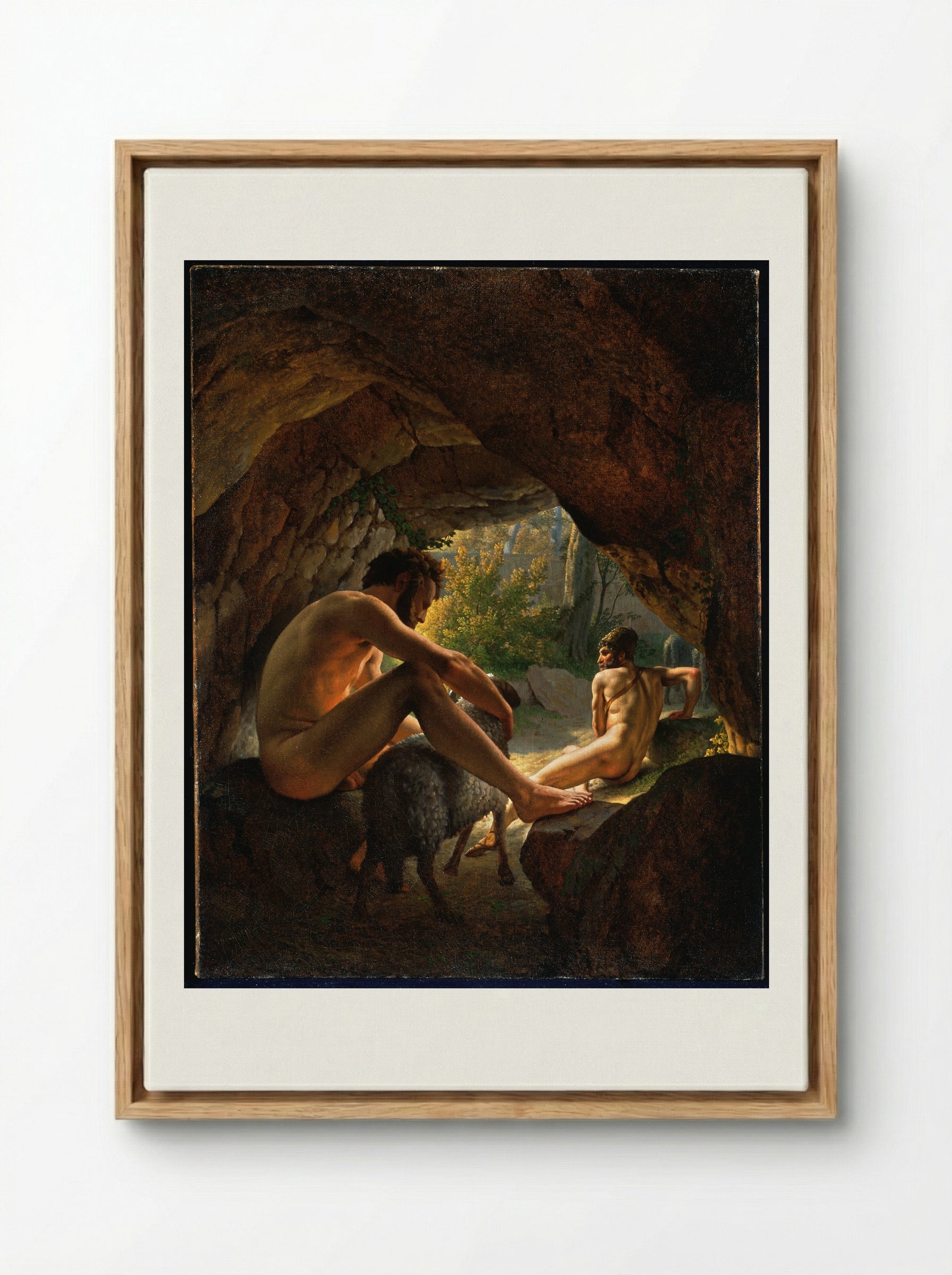 Ulysses Fleeing the Cave of Polyphemus - Christoffer Wilhelm Eckersberg - Framed Canvas Wood