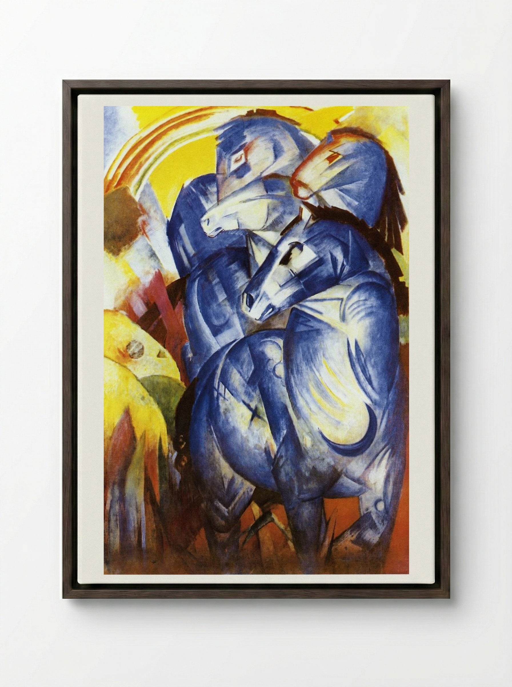Blue Horses - Franz Marc - Framed Canvas Dark Wood