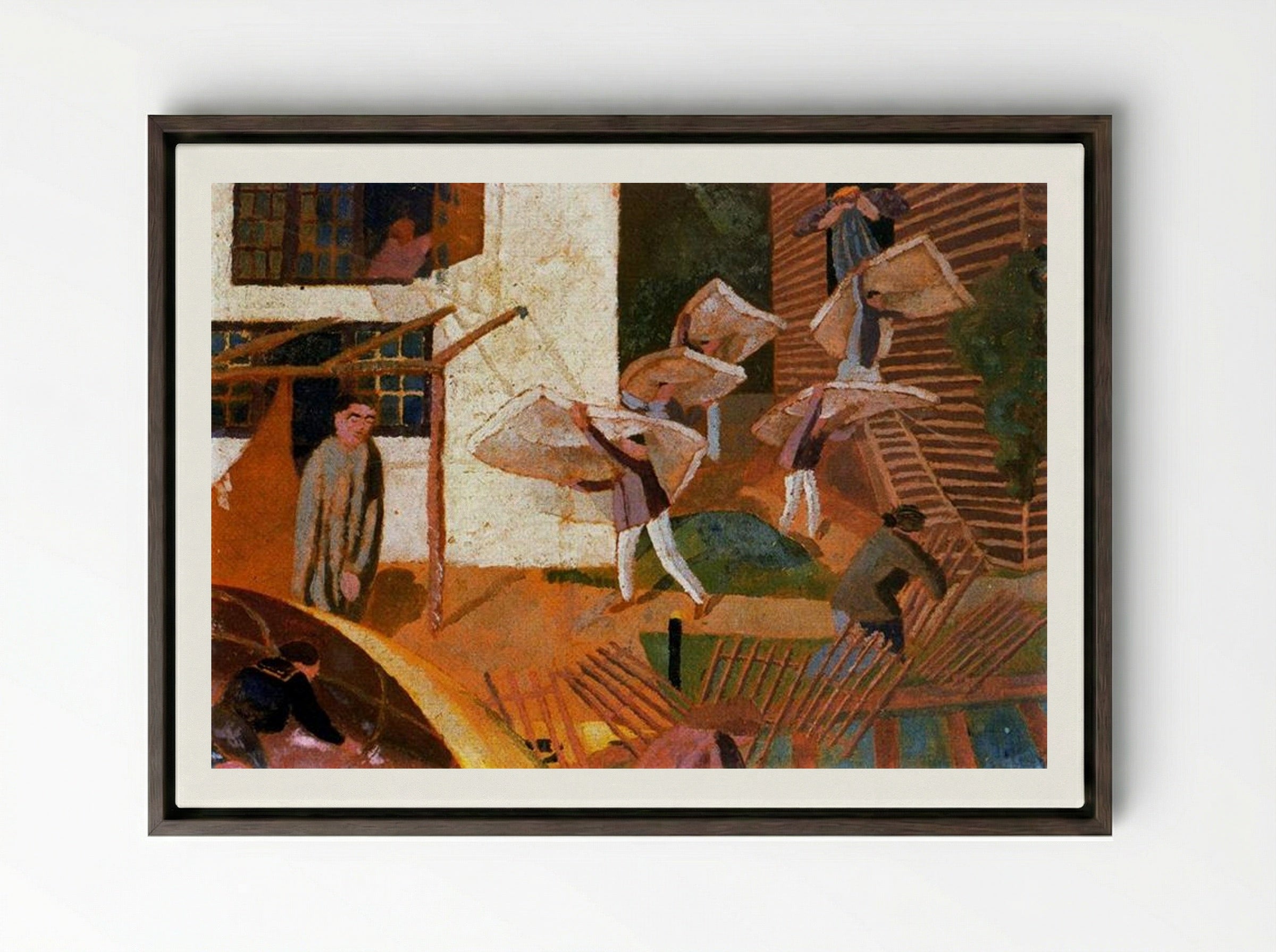 Carrying Mattresses - Stanley Spencer - Framed Canvas Dark Wood
