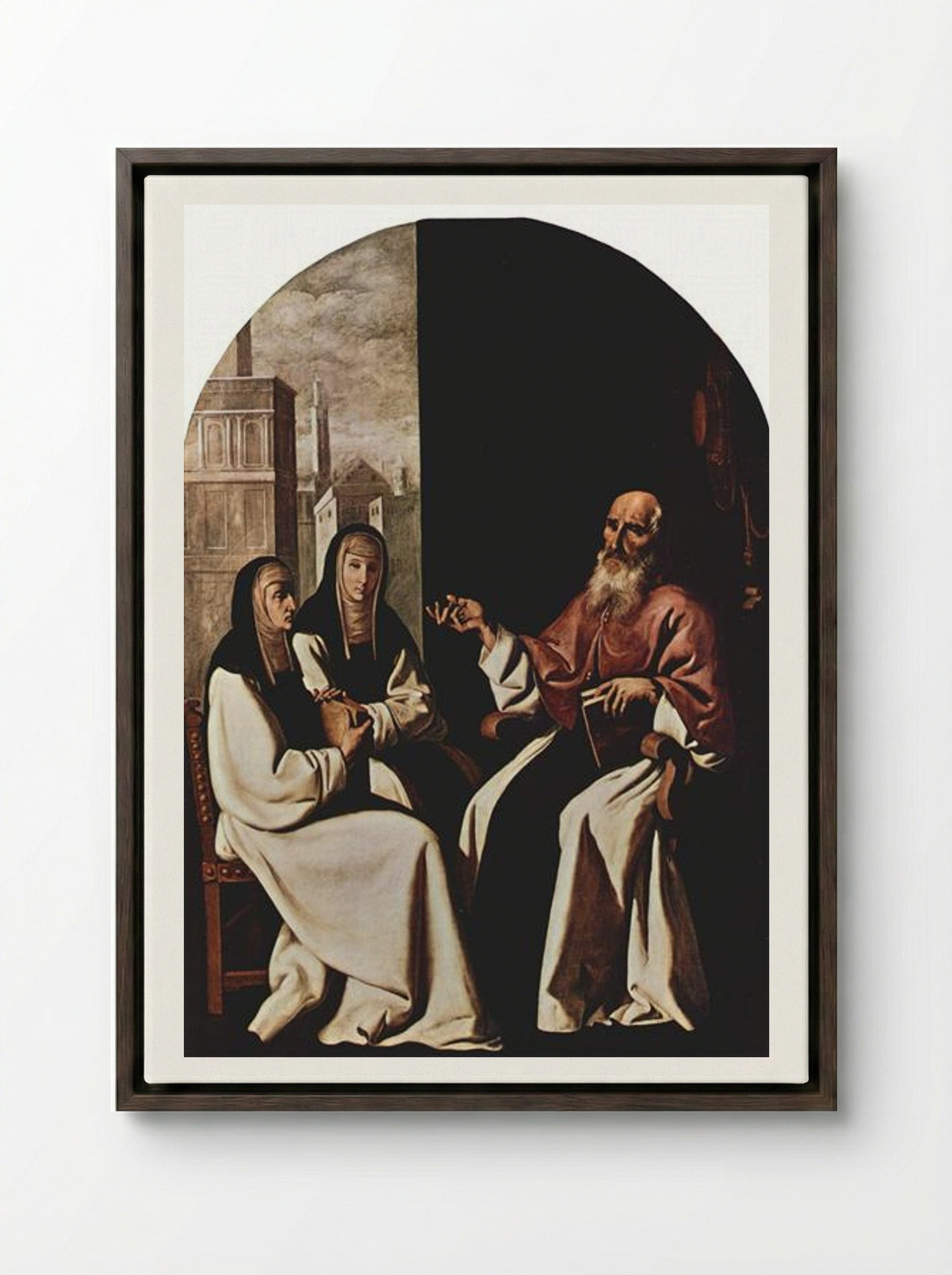 St. Jerome with St. Paula and St. Eustochium - Francisco de Zurbarán - Framed Canvas Dark Wood