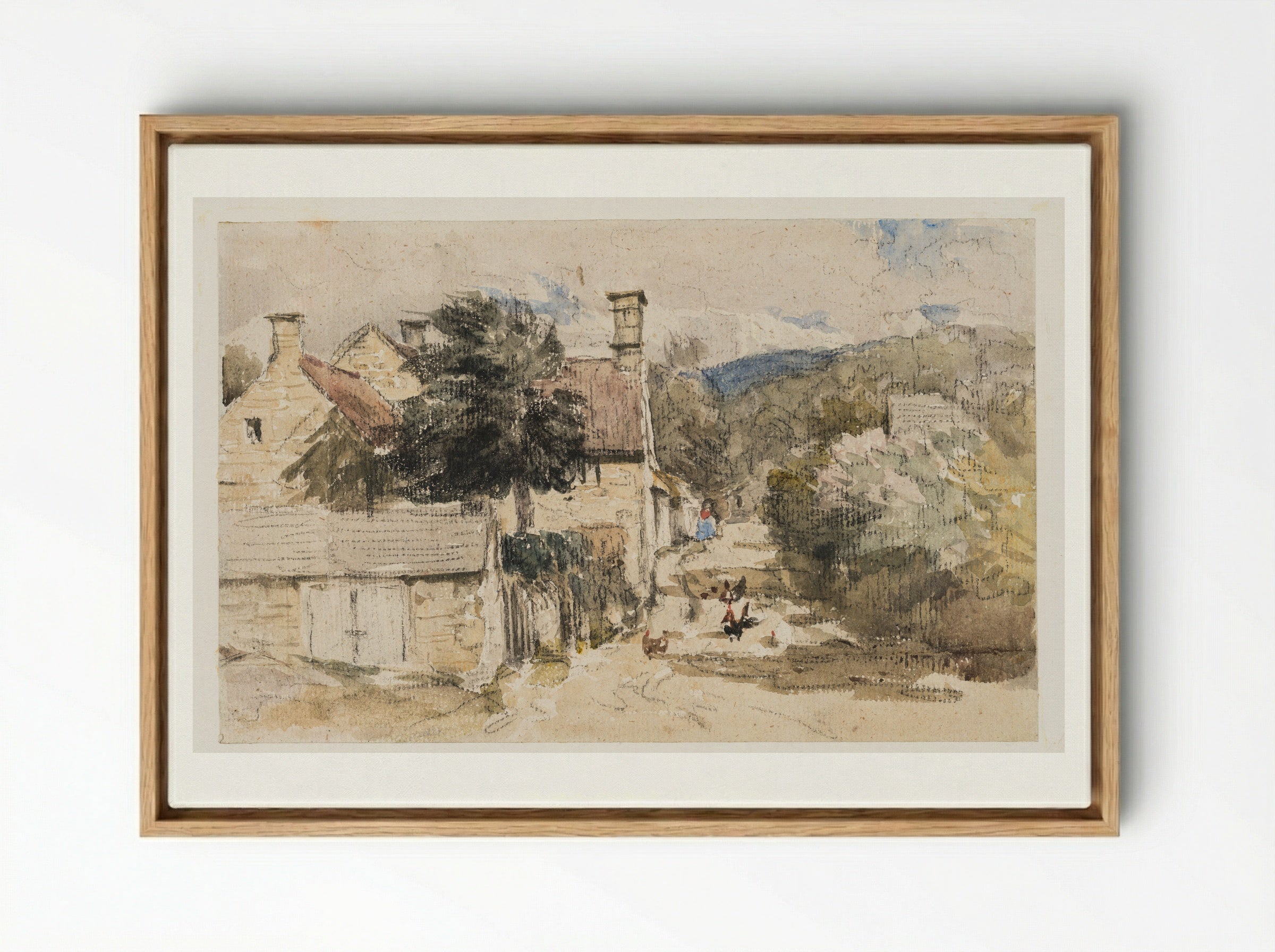 A Village Street in Wales - David Cox - Framed Canvas Wood