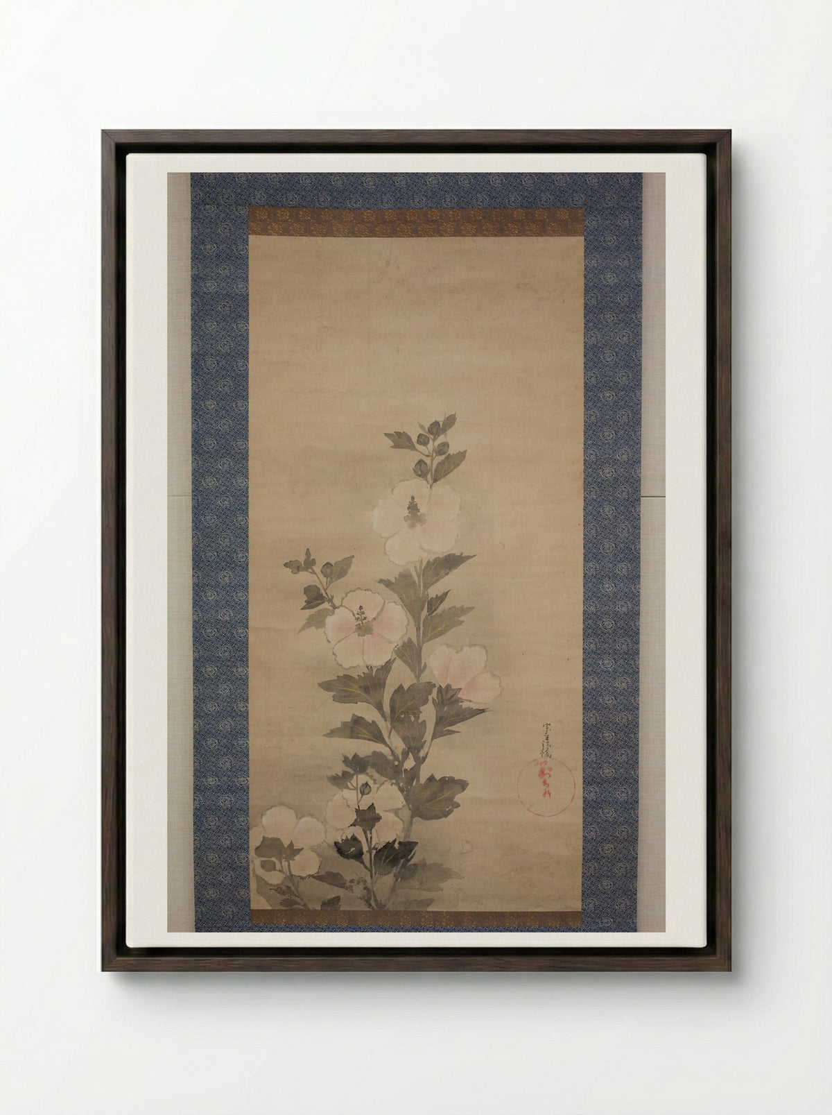 White Hollyhocks - Tawaraya Sōtatsu - Framed Canvas Dark Wood