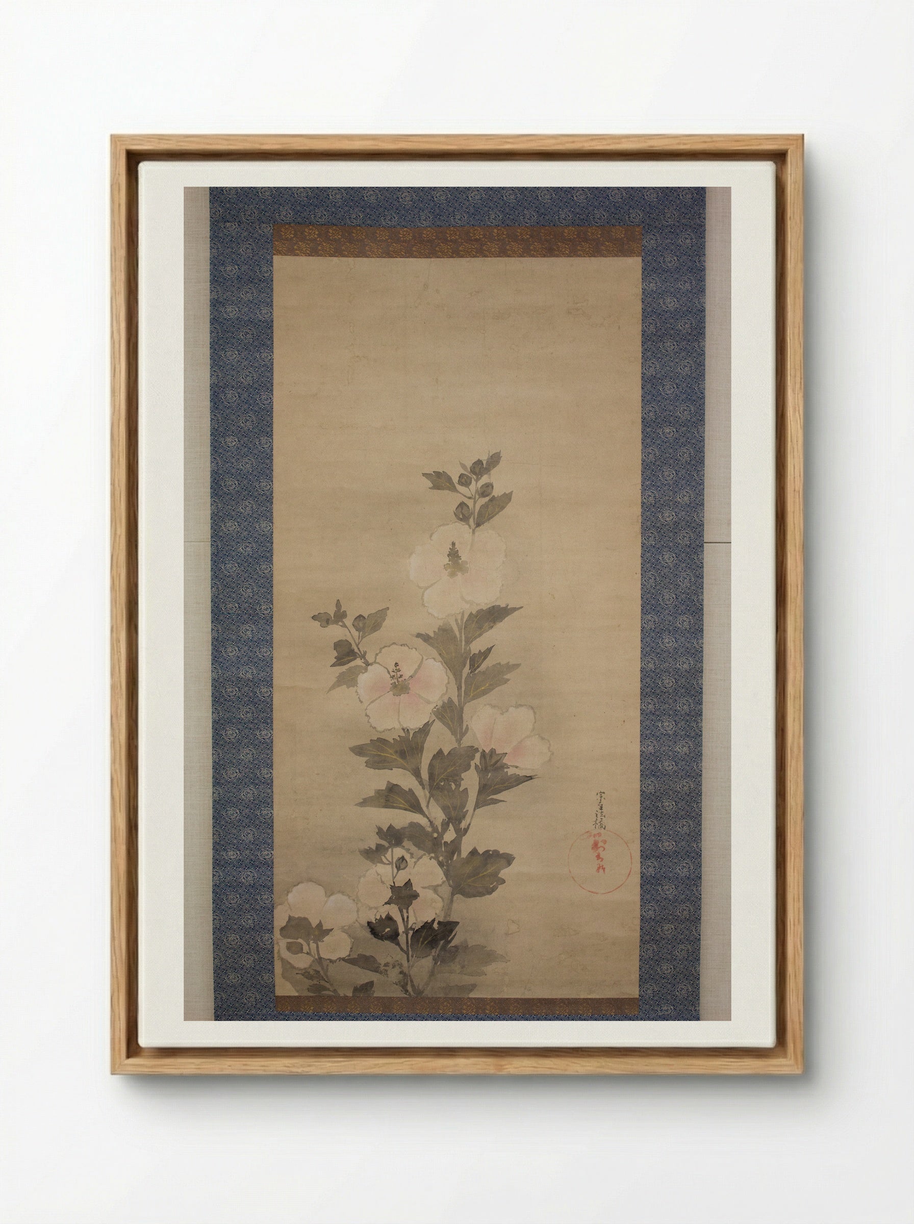 White Hollyhocks - Tawaraya Sōtatsu - Framed Canvas Wood
