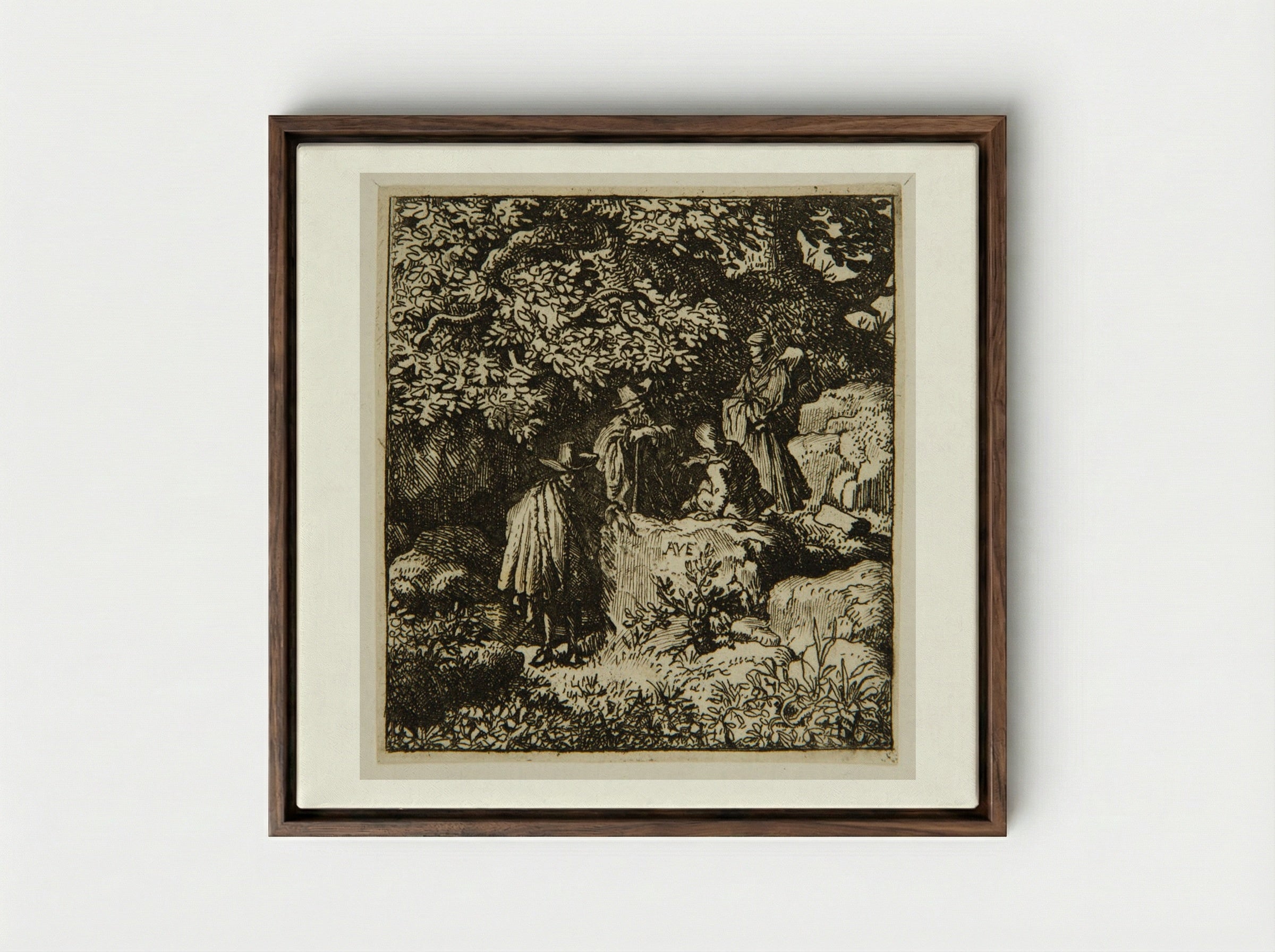 Four Figures under a Tree - Allart van Everdingen - Framed Canvas Dark Wood