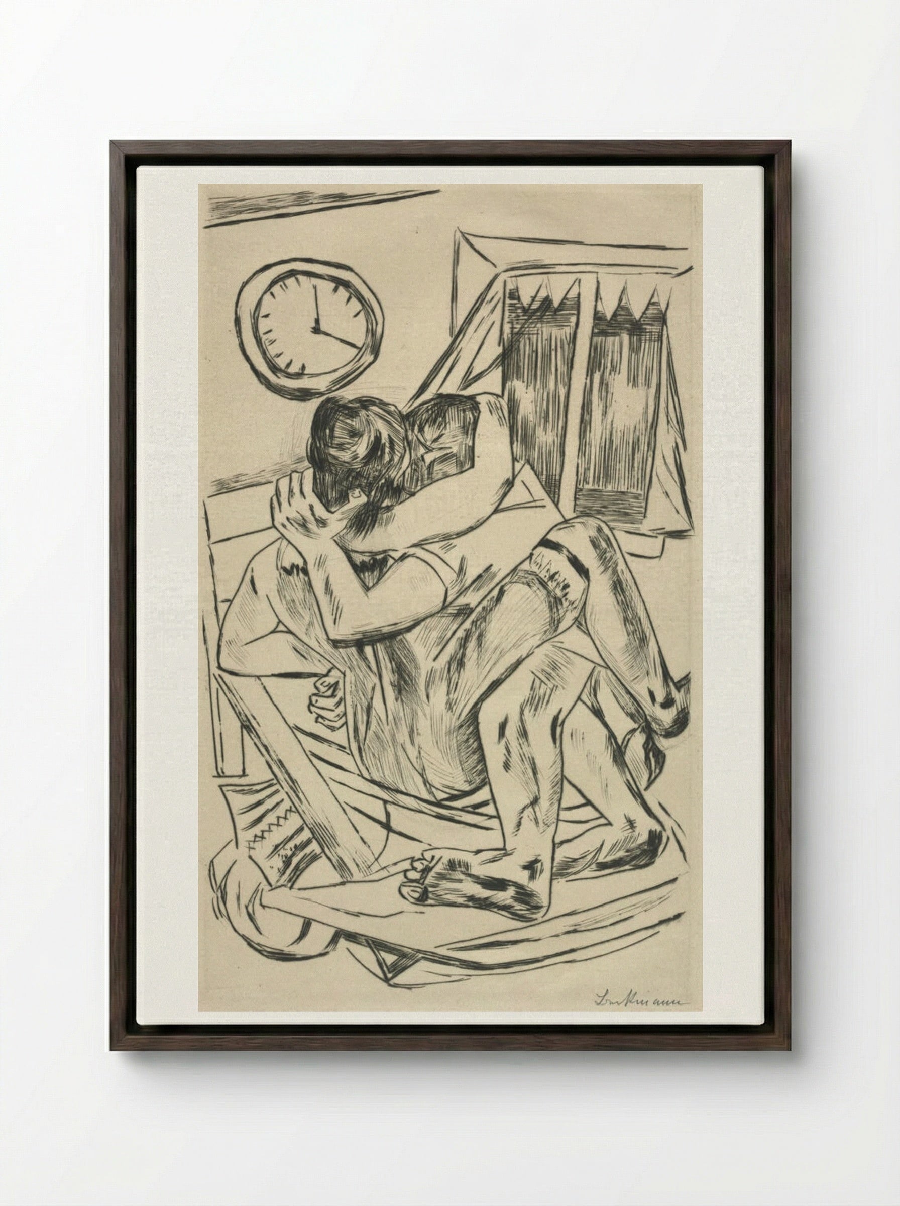 The Embrace - Max Beckmann - Framed Canvas Dark Wood