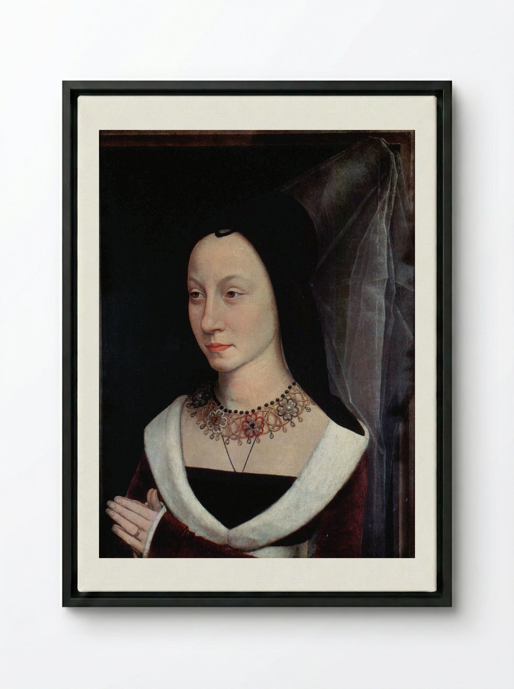 Portrait of Maria Portinari - Hans Memling - Framed Canvas Black