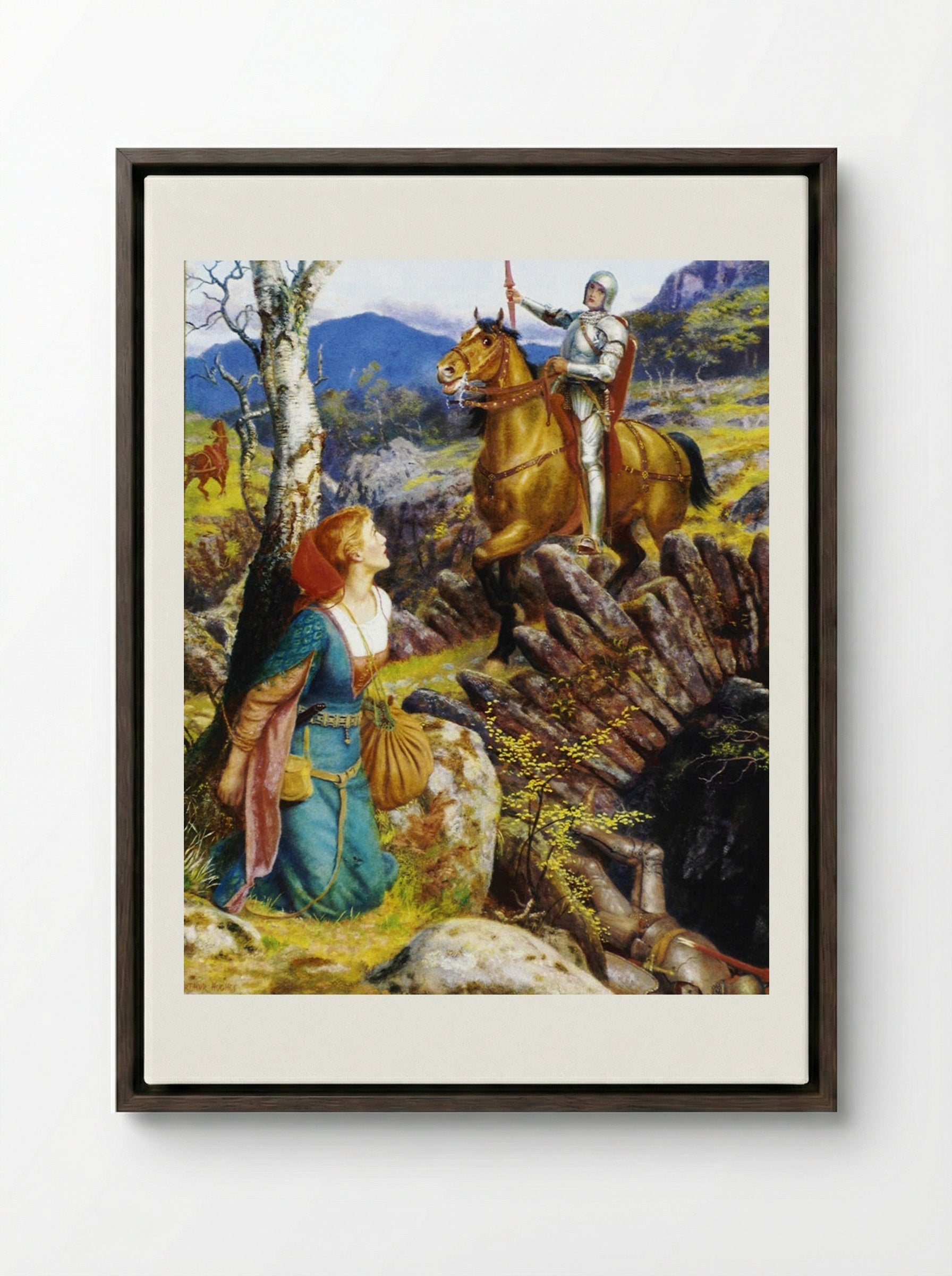 The Overthrowing of the Rusty Knight - Arthur Hughes - Framed Canvas Dark Wood