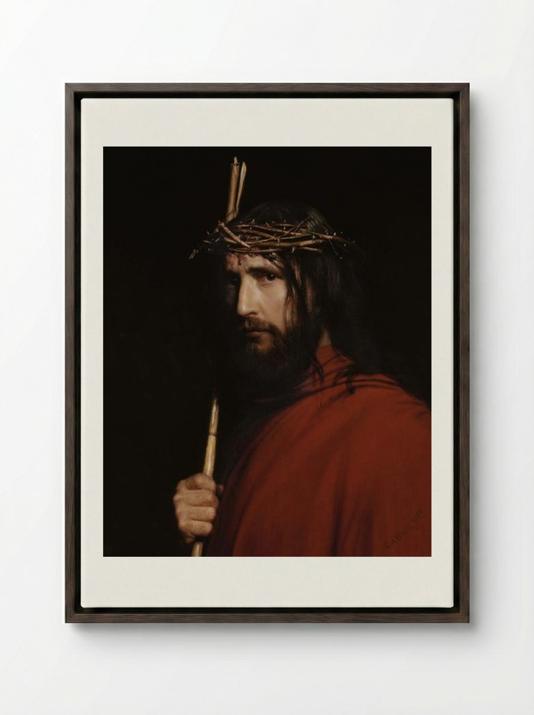 Christ with Thorns - Carl Bloch - Framed Canvas Dark Wood