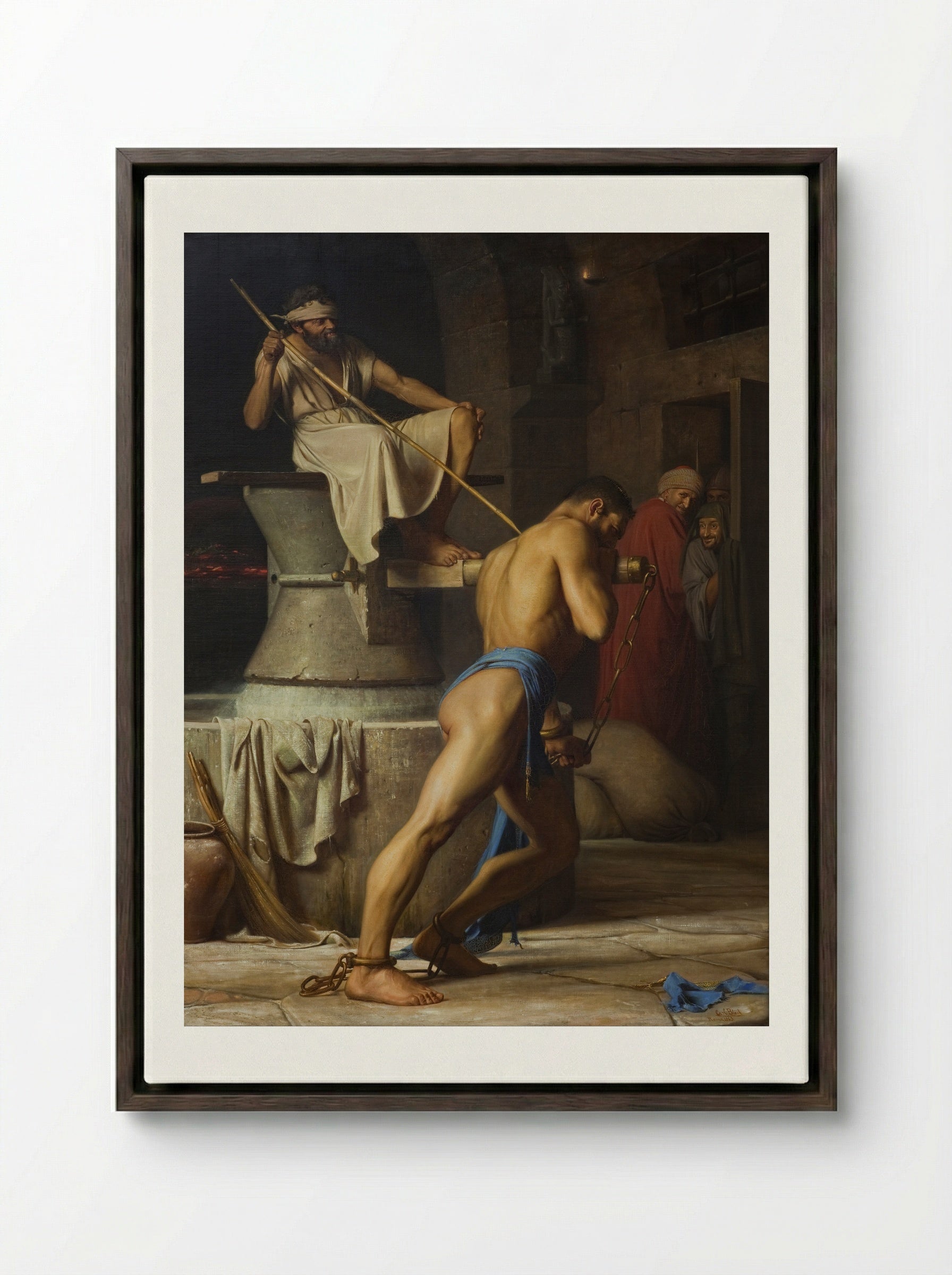 Samson in the Mill - Carl Bloch - Framed Canvas Dark Wood