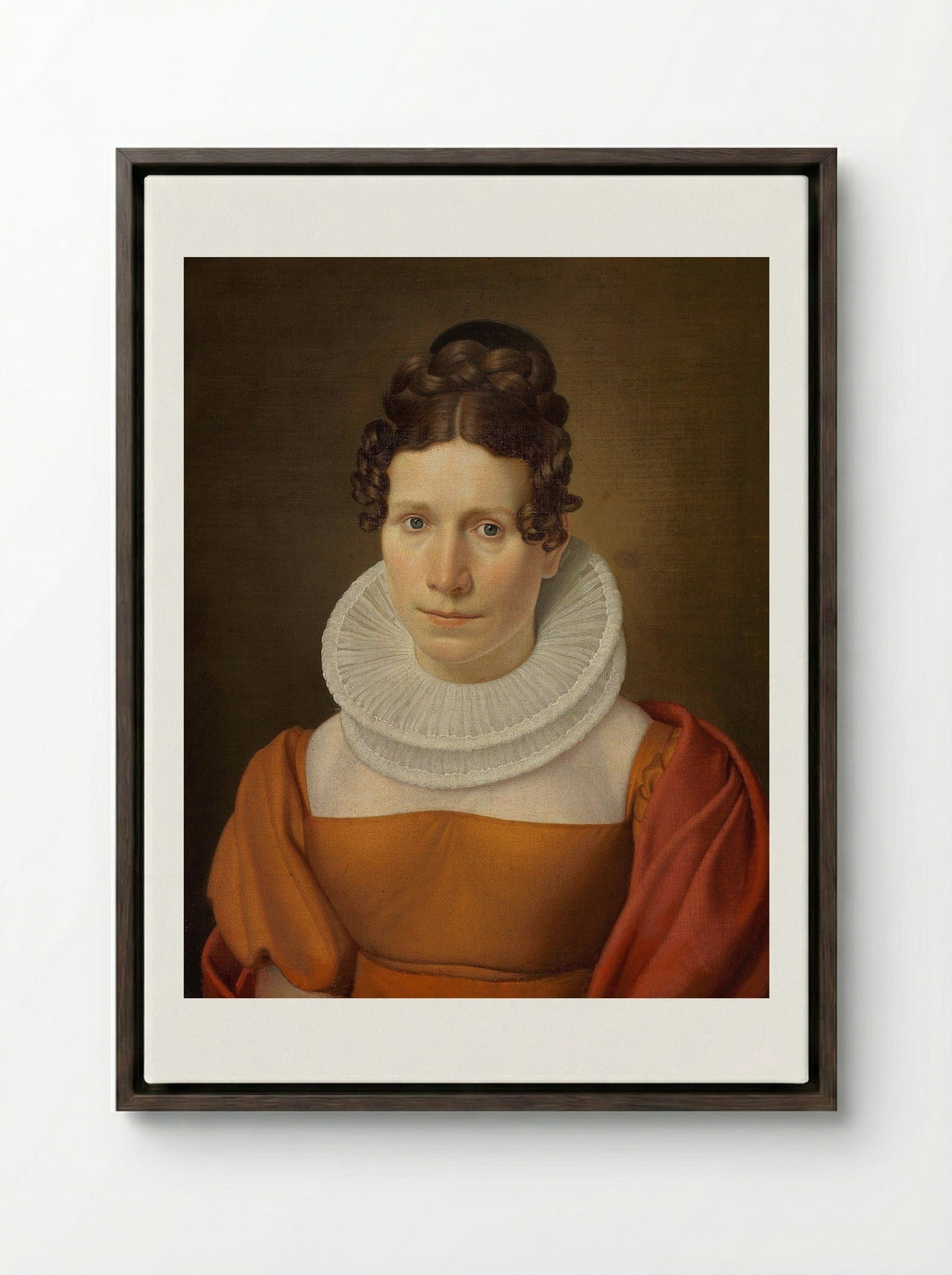 Portrait of Faktor Fjellerups Kone - Christoffer Wilhelm Eckersberg - Framed Canvas Dark Wood