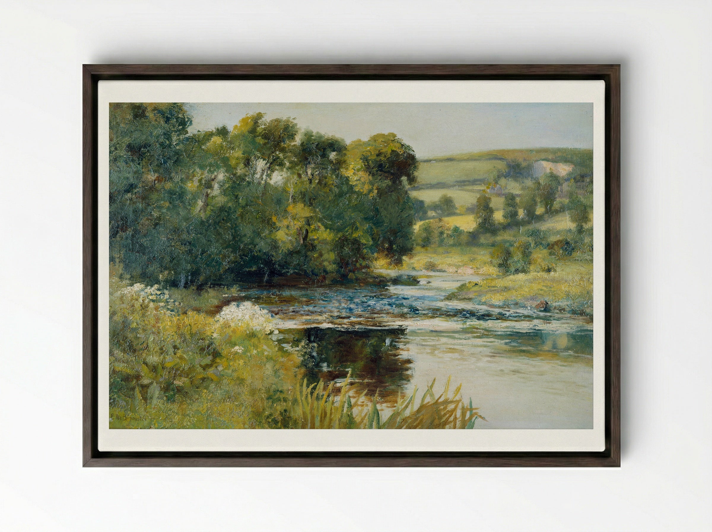 Streamside - Edward Mitchell Bannister - Framed Canvas Dark Wood