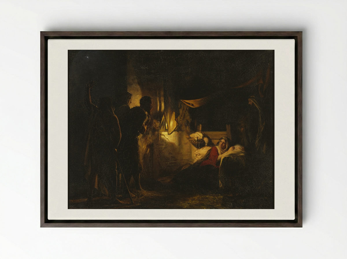 The Nativity - Carl Bloch - Framed Canvas Dark Wood