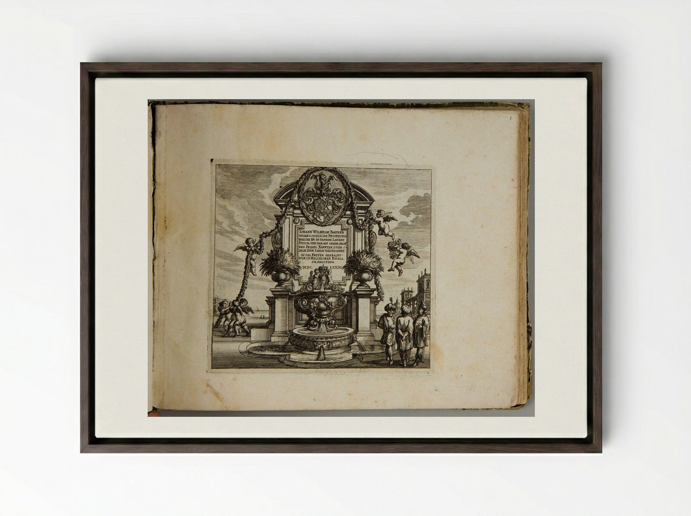 Title Page from Album of Views after Johann Wilhelm Baur - Melchior Küsel - Framed Canvas Dark Wood