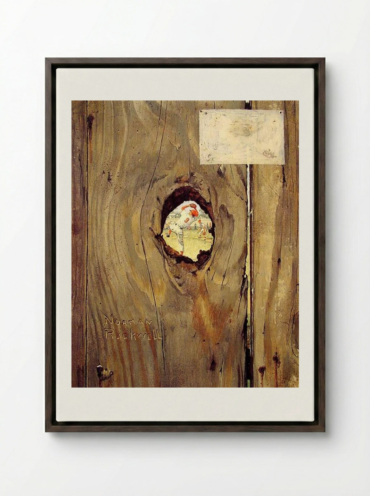 The Peephole - Norman Rockwell - Framed Canvas Dark Wood