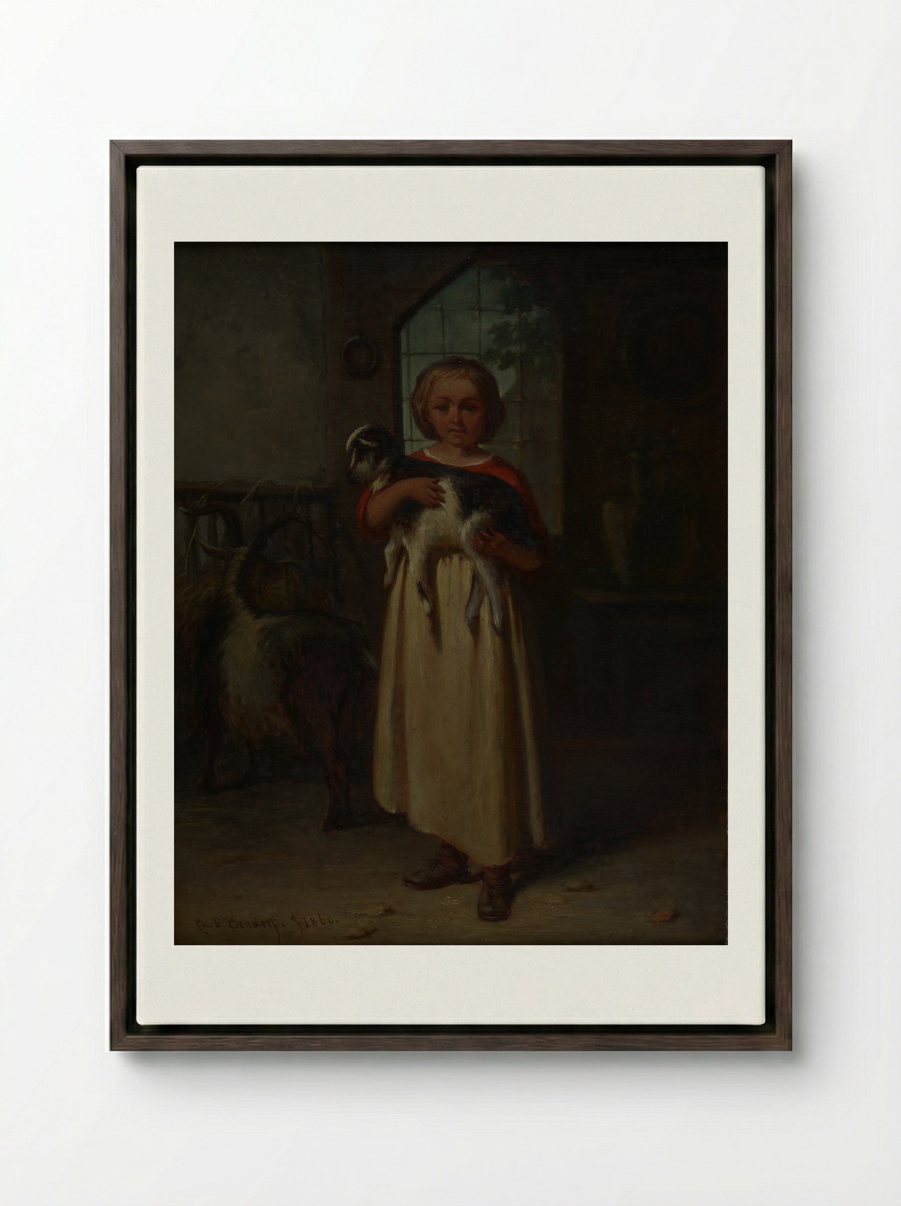 Girl with a Kid - Carel Frederik Bendorp (I) - Framed Canvas Dark Wood