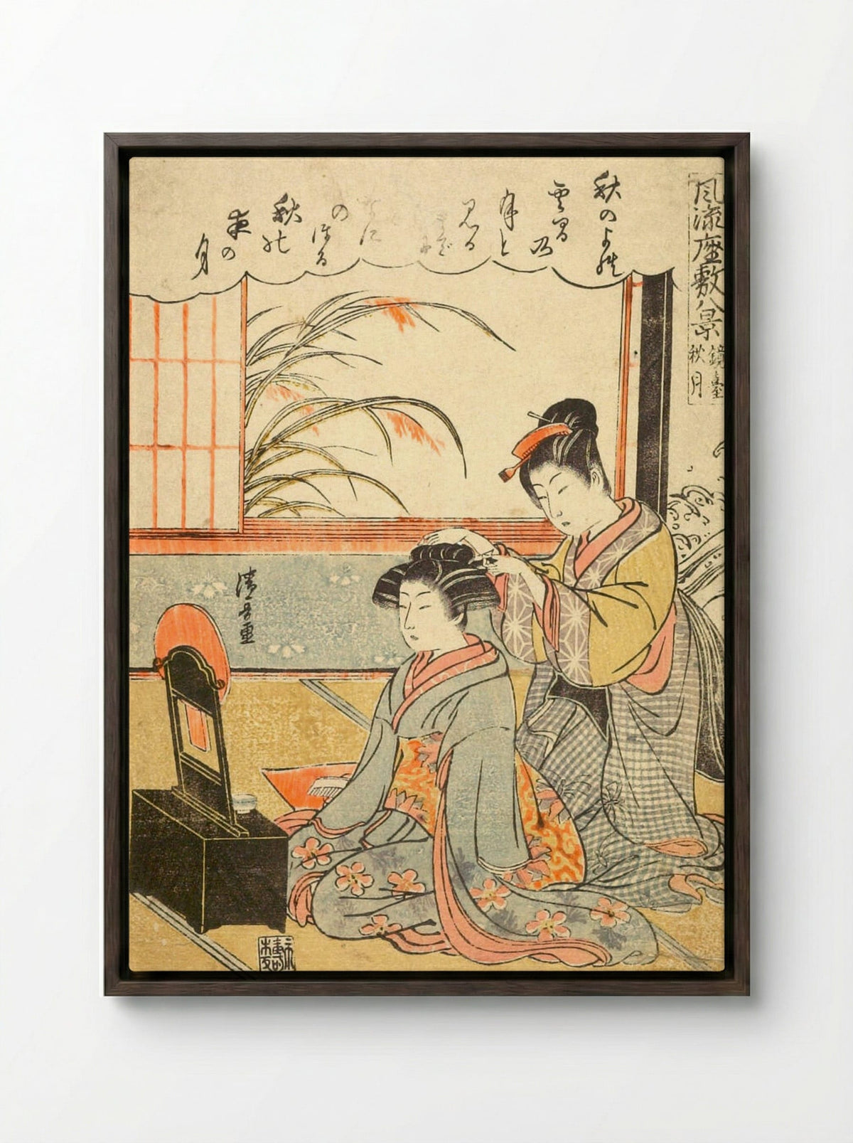 Autumn Moon in the Mirror Stand - Torii Kiyonaga - Framed Canvas Dark Wood