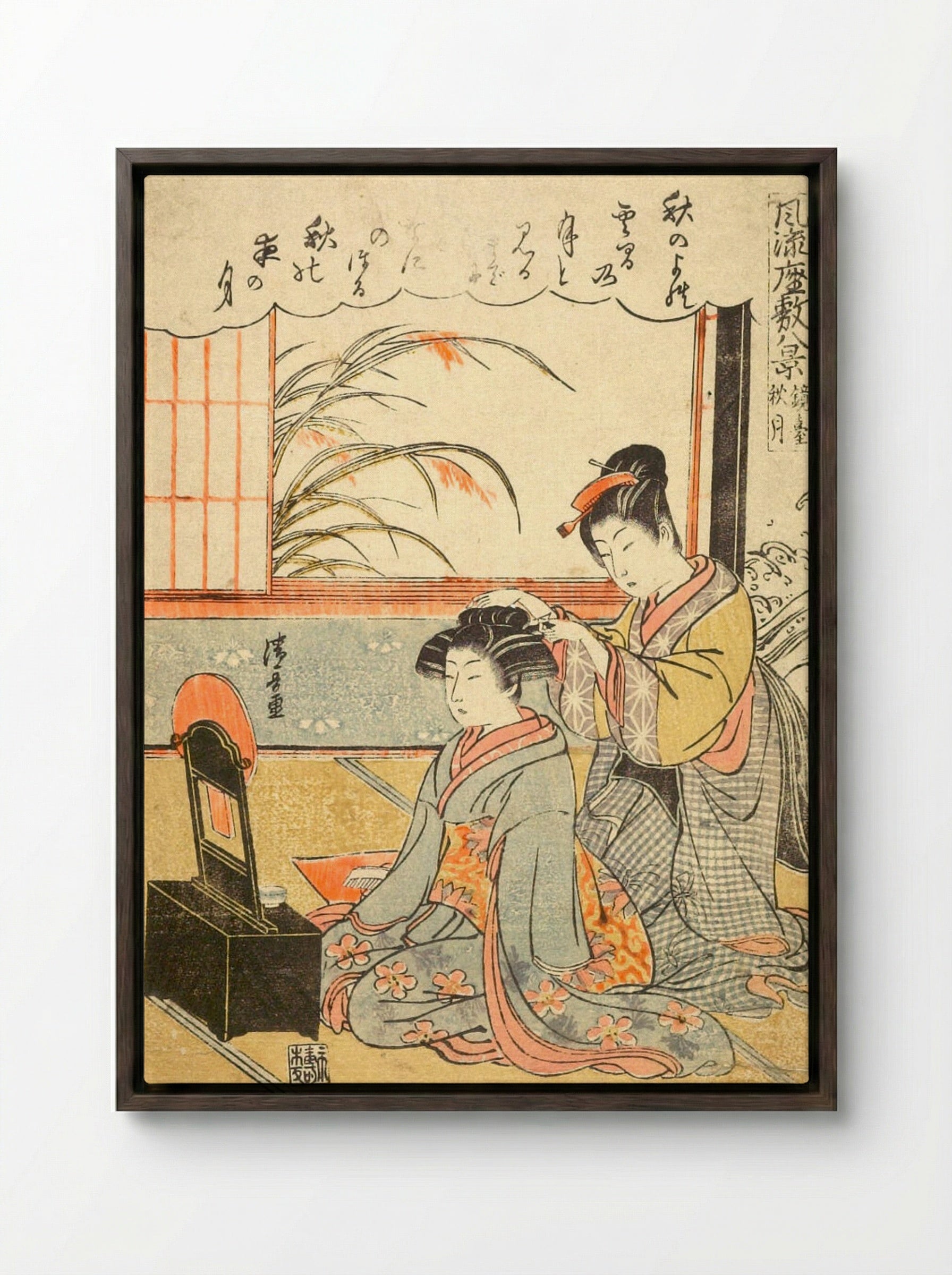 Autumn Moon in the Mirror Stand - Torii Kiyonaga - Framed Canvas Dark Wood