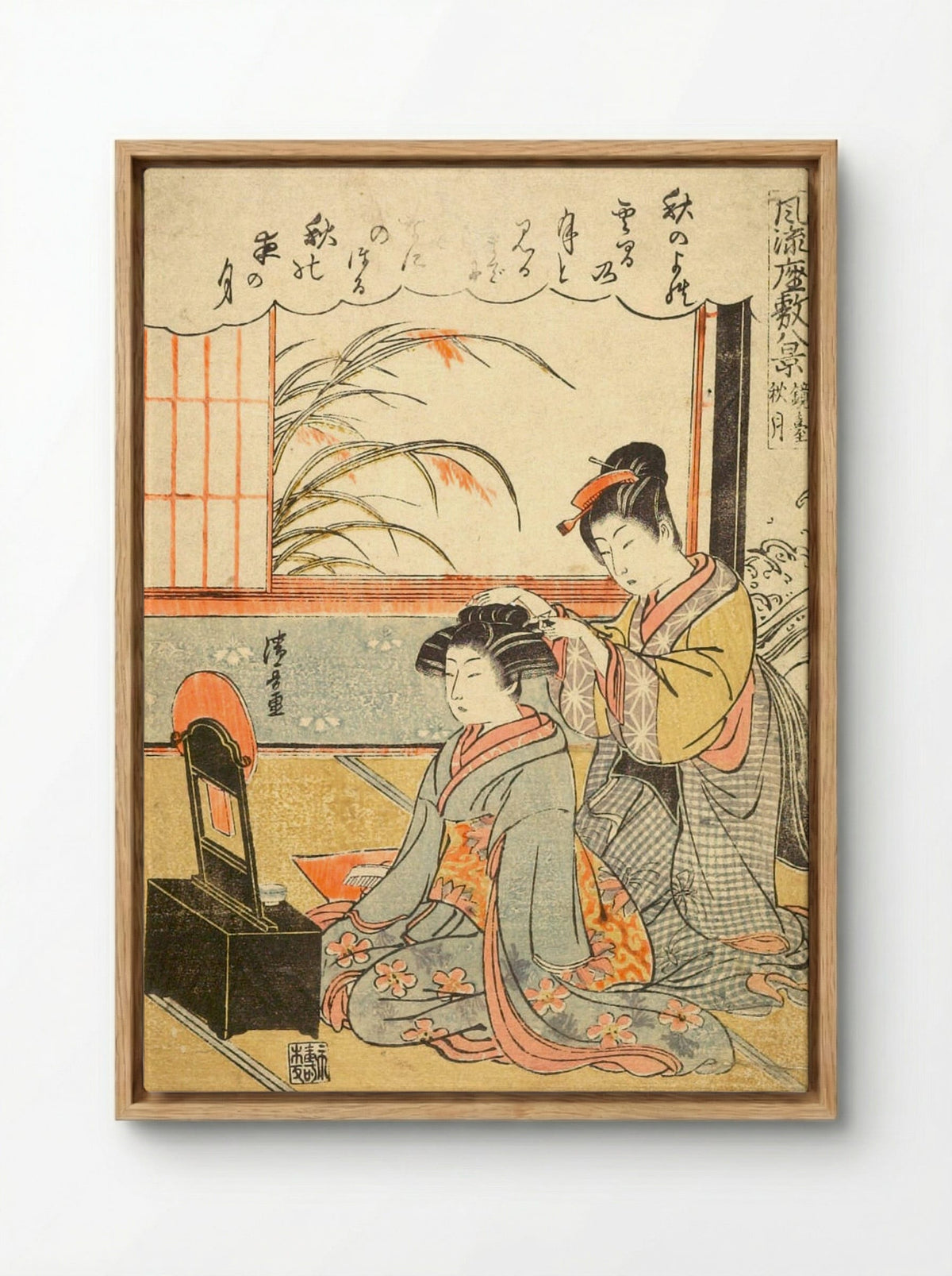 Autumn Moon in the Mirror Stand - Torii Kiyonaga - Framed Canvas Wood