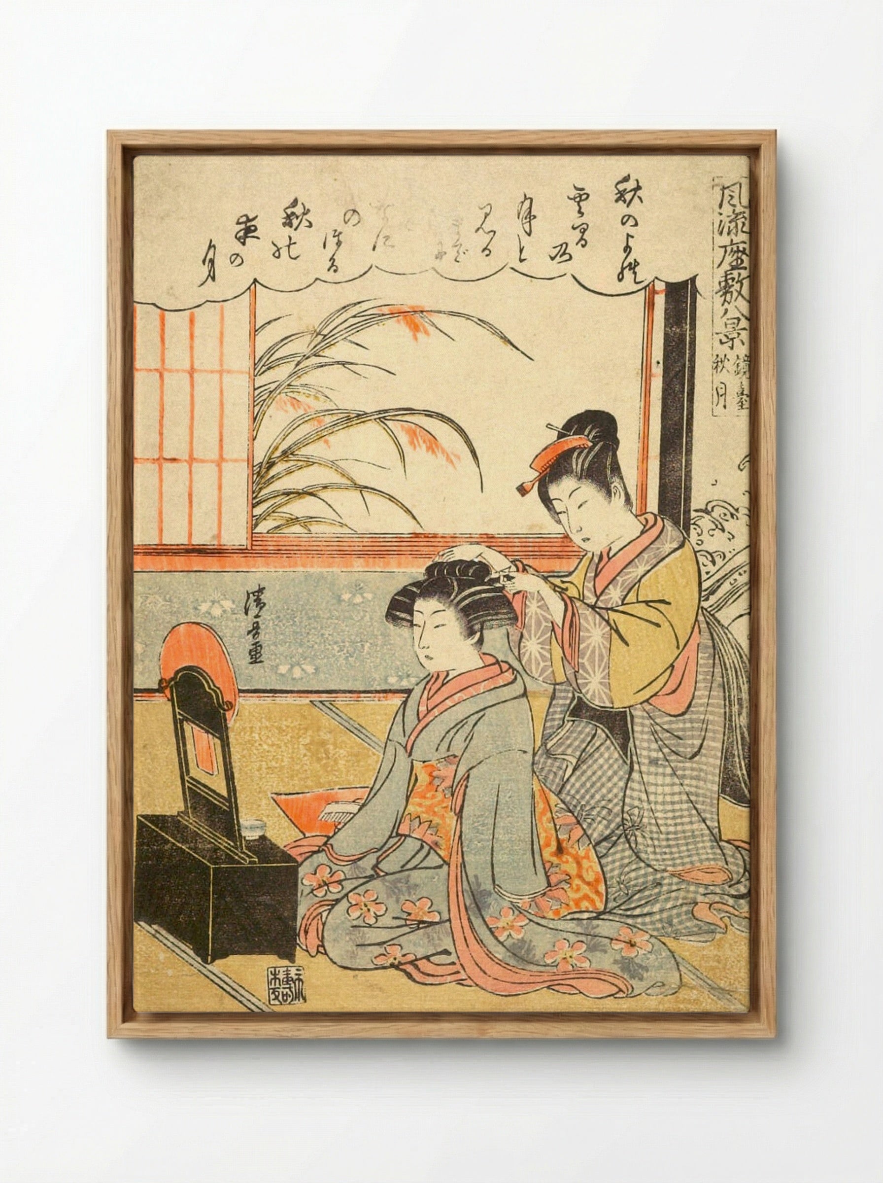 Autumn Moon in the Mirror Stand - Torii Kiyonaga - Framed Canvas Wood