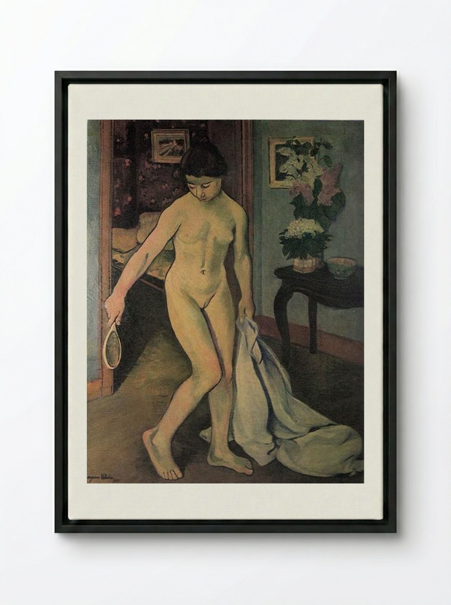 Nude at the Mirror - Suzanne Valadon - Framed Canvas Black