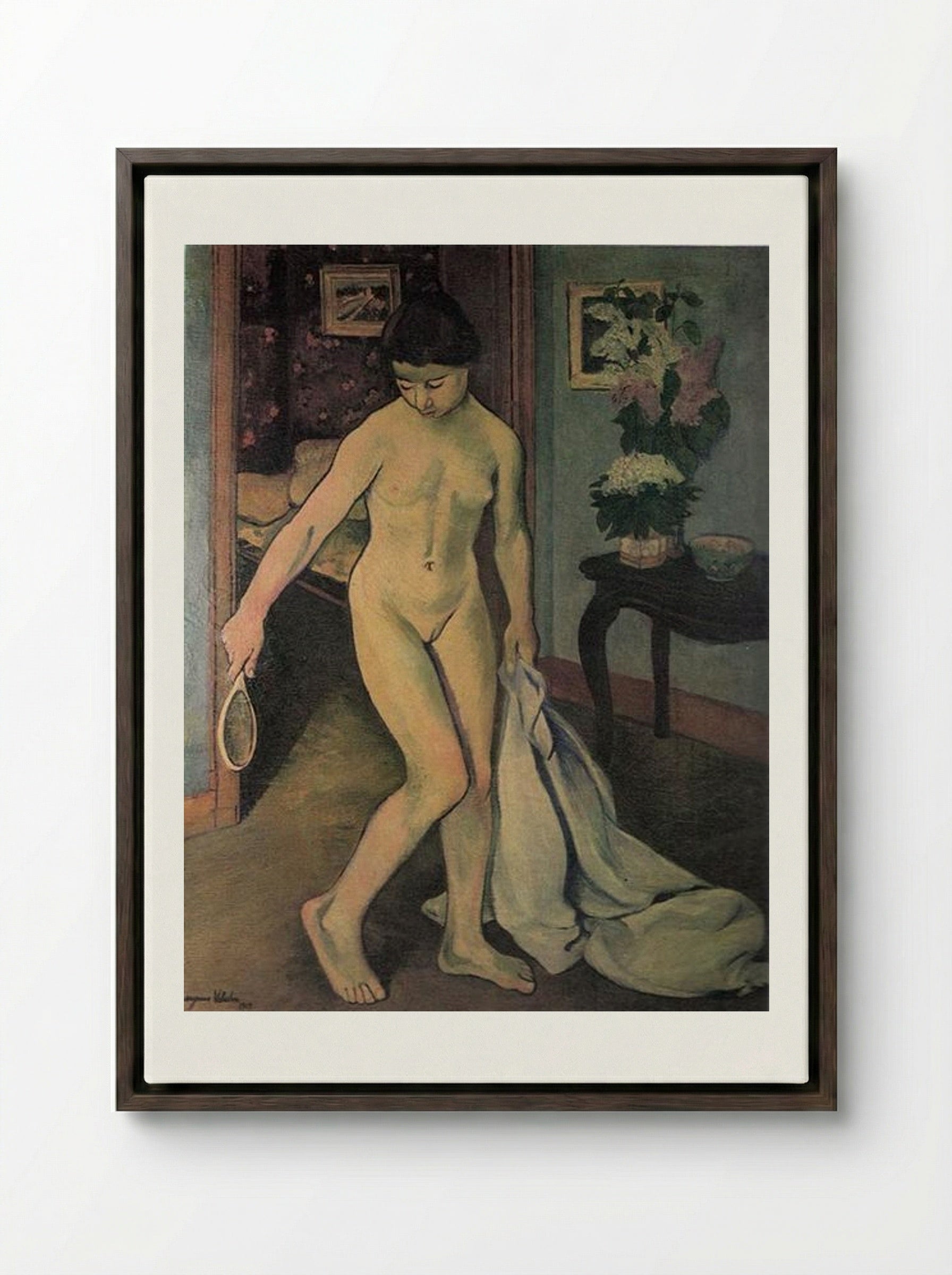 Nude at the Mirror - Suzanne Valadon - Framed Canvas Dark Wood