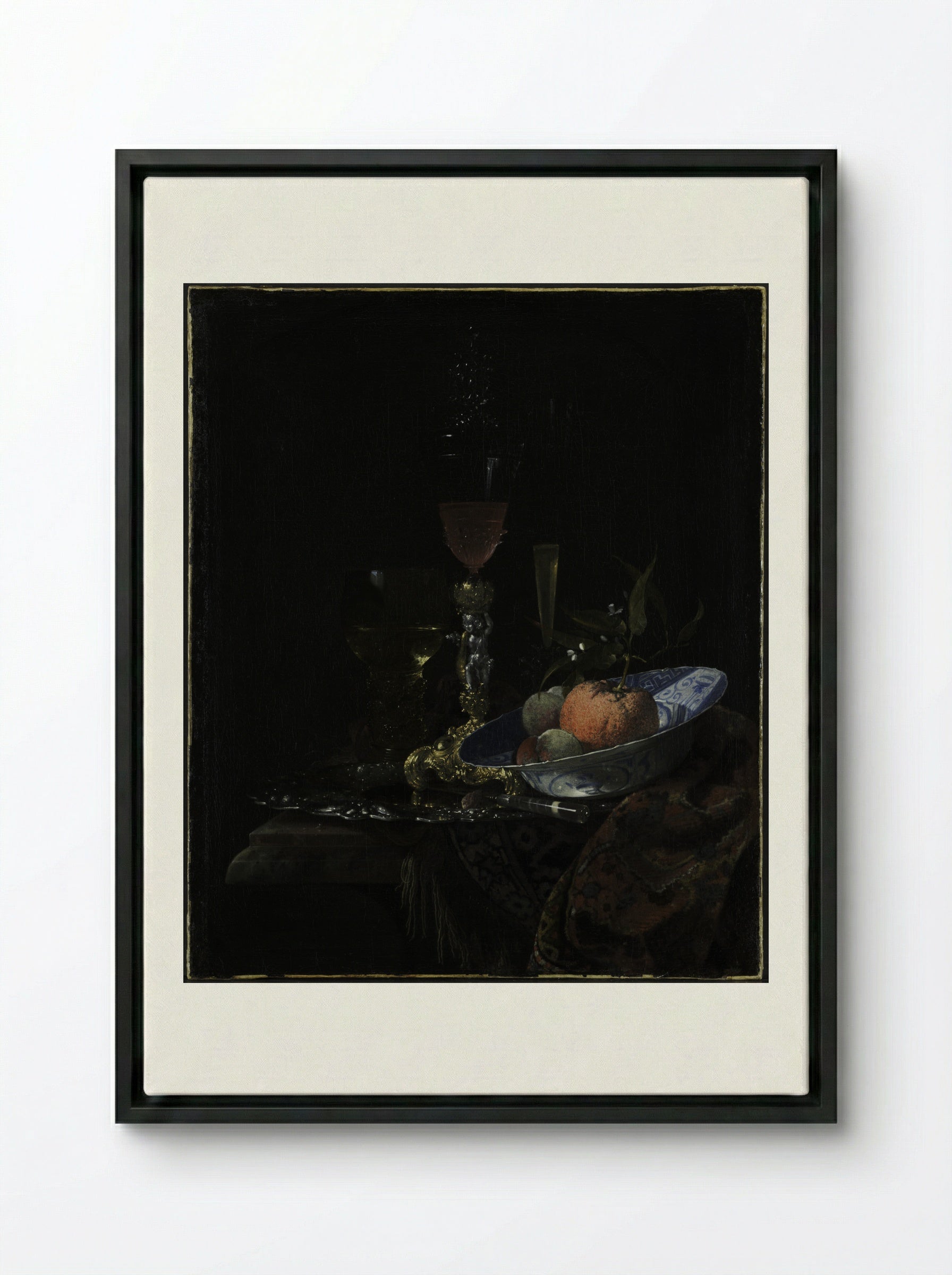 Still-Life with Chinese Porcelain Bowl - Willem Kalf - Framed Canvas Black