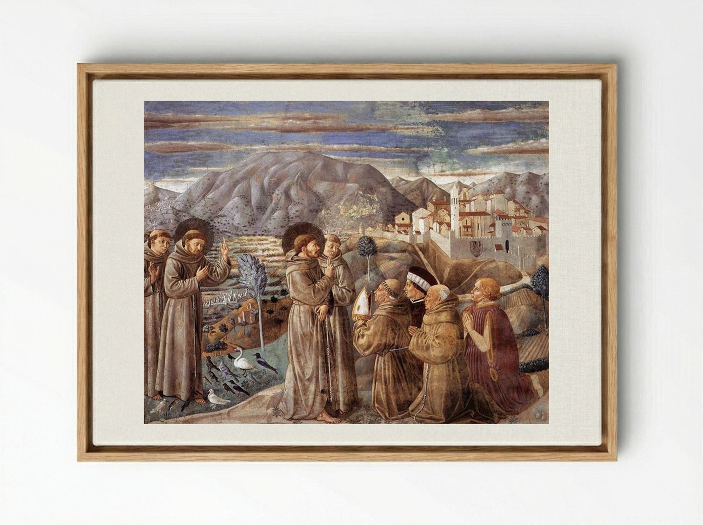 Preaching to the Birds and Blessing Montefalco - Benozzo Gozzoli - Framed Canvas Wood