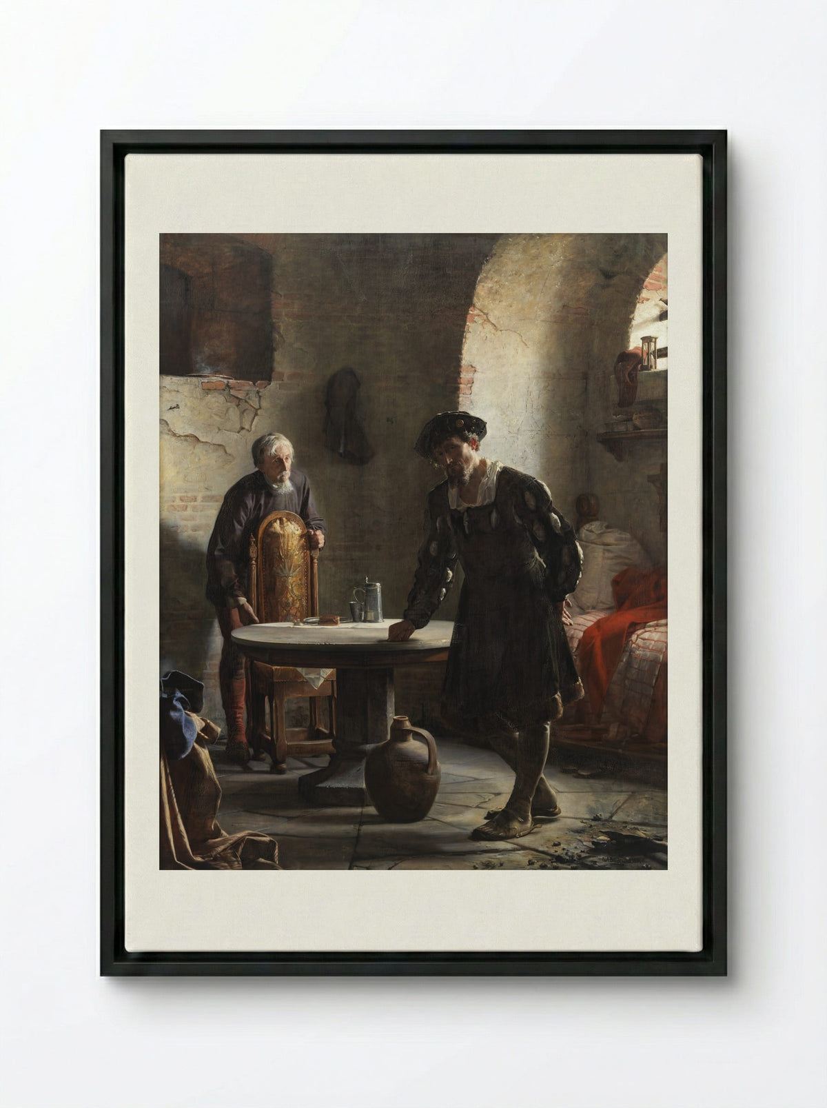 Christian II imprisoned in the tower at Sønderborg castle - Carl Bloch - Framed Canvas Black